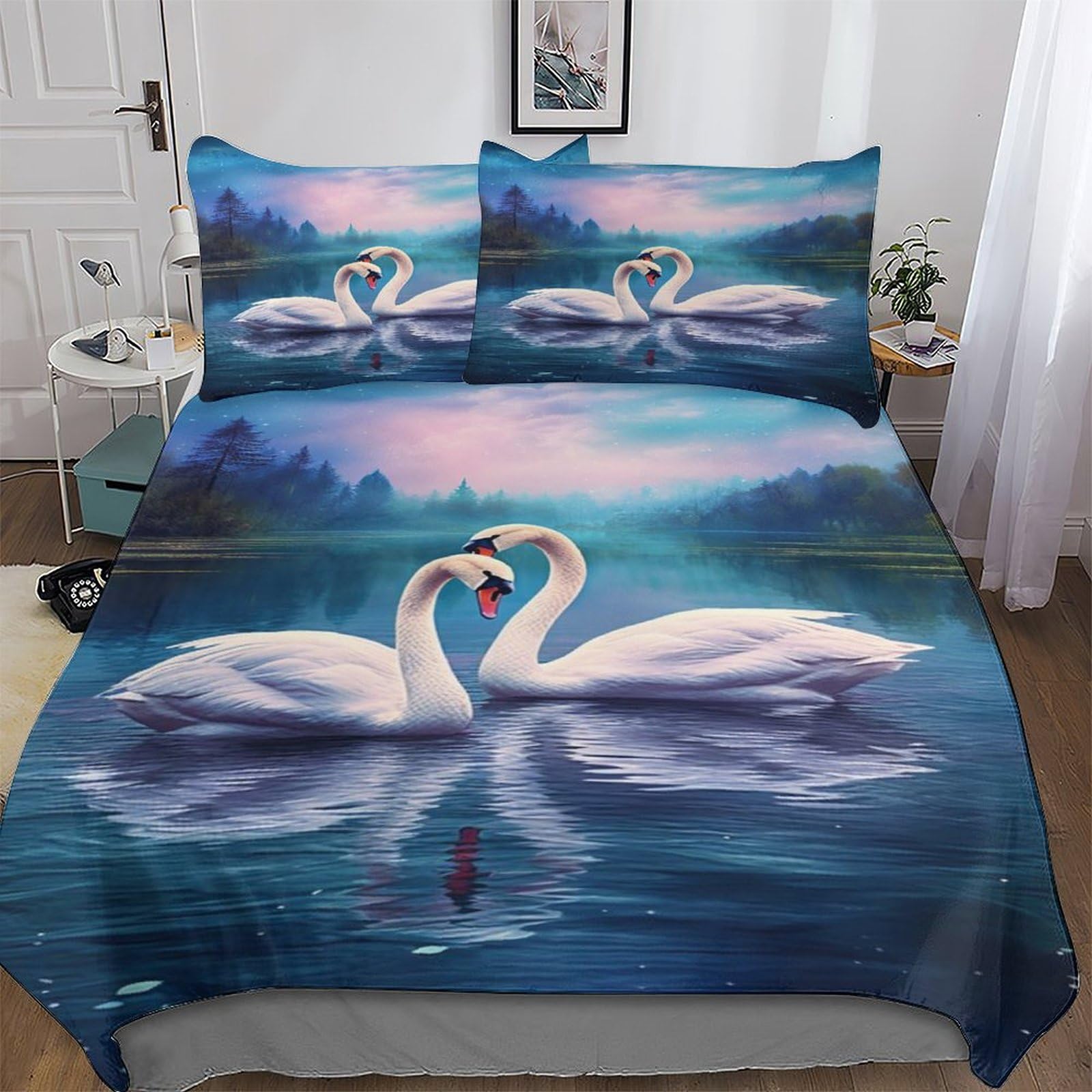 Parure de lit cygne 3D en microfibre de coton supérieure 220x240