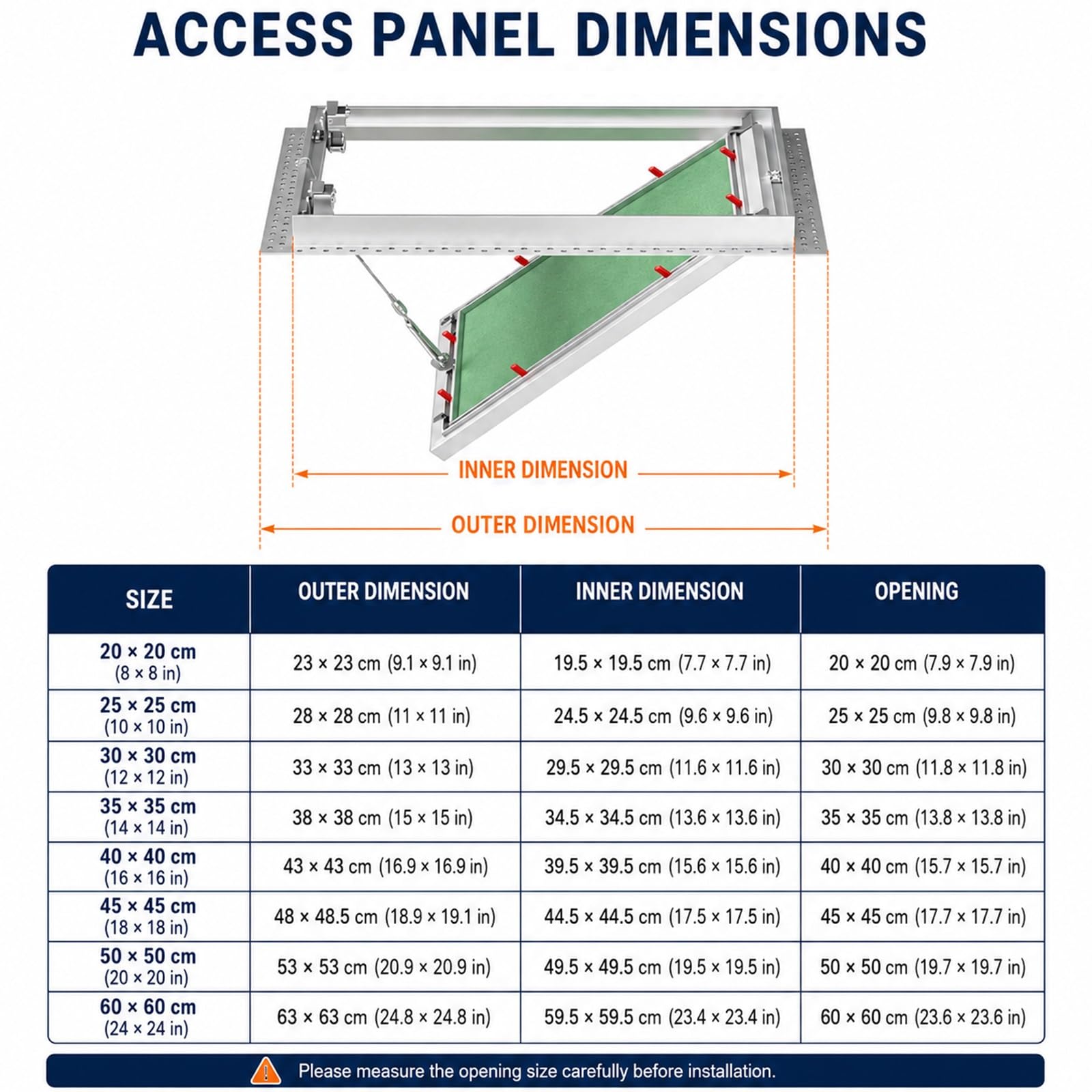 Panel Rewizyjny do Płyt Gipsowo Kartonowych, Aluminiowy Panel Rewizyjny | Drzwi Rewizyjne do Płyt Gipsowo Kartonowych, Linka Bezpieczeństwa do Zamaskowania Rur i Okablowania(25x25cm/10x10in)