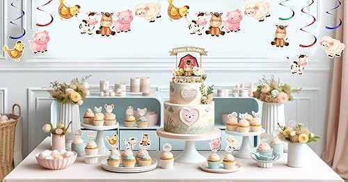 Miniatura 7 de Cartel de cumpleaños de animales de granja, suministros de fiesta de animales de granjero, baby shower, decoraciones de cumpleaños para animales de