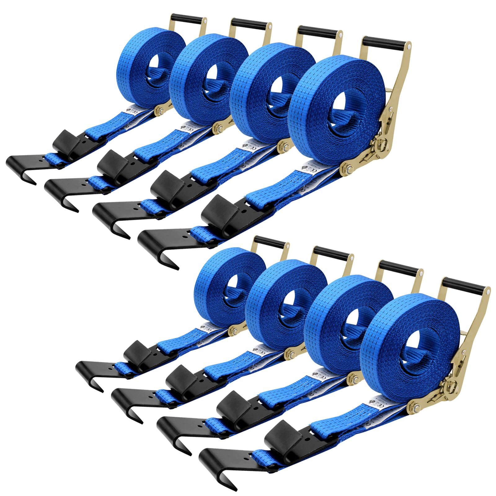 Confezione da 8 cinghie a cricchetto da 5,1 cm, resistenti, gancio piatto da 9,1 m, cinghie piatte blu per attrezzatura da legare a cricchetto carico di lavoro 2993,7 kg, lunghezza di