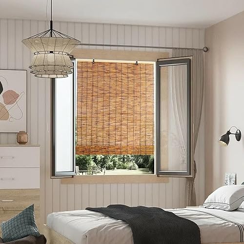 Miniatura 6 de Persianas enrollables con varillas para exteriores, porche de patio, impermeables, naturales, resistentes a los rayos UV, protección de la