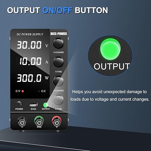 Miniatura 3 de NICE-POWER Fuente de alimentación CC variable 30V 10A, fuente de alimentación de banco de CC regulada de conmutación ajustable con interruptor de