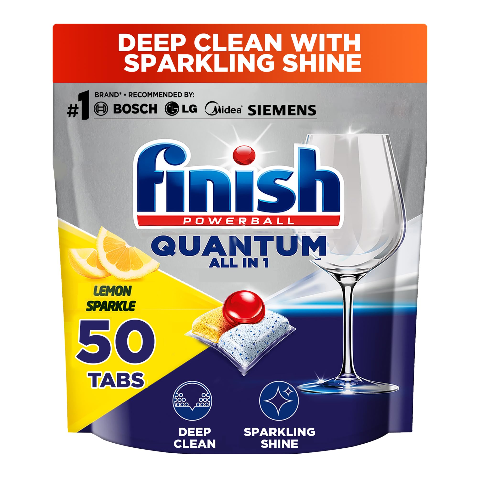 Powerball Quantum Dishwasher Detergent, Lemon Sparkle Scent, 50 Tabs