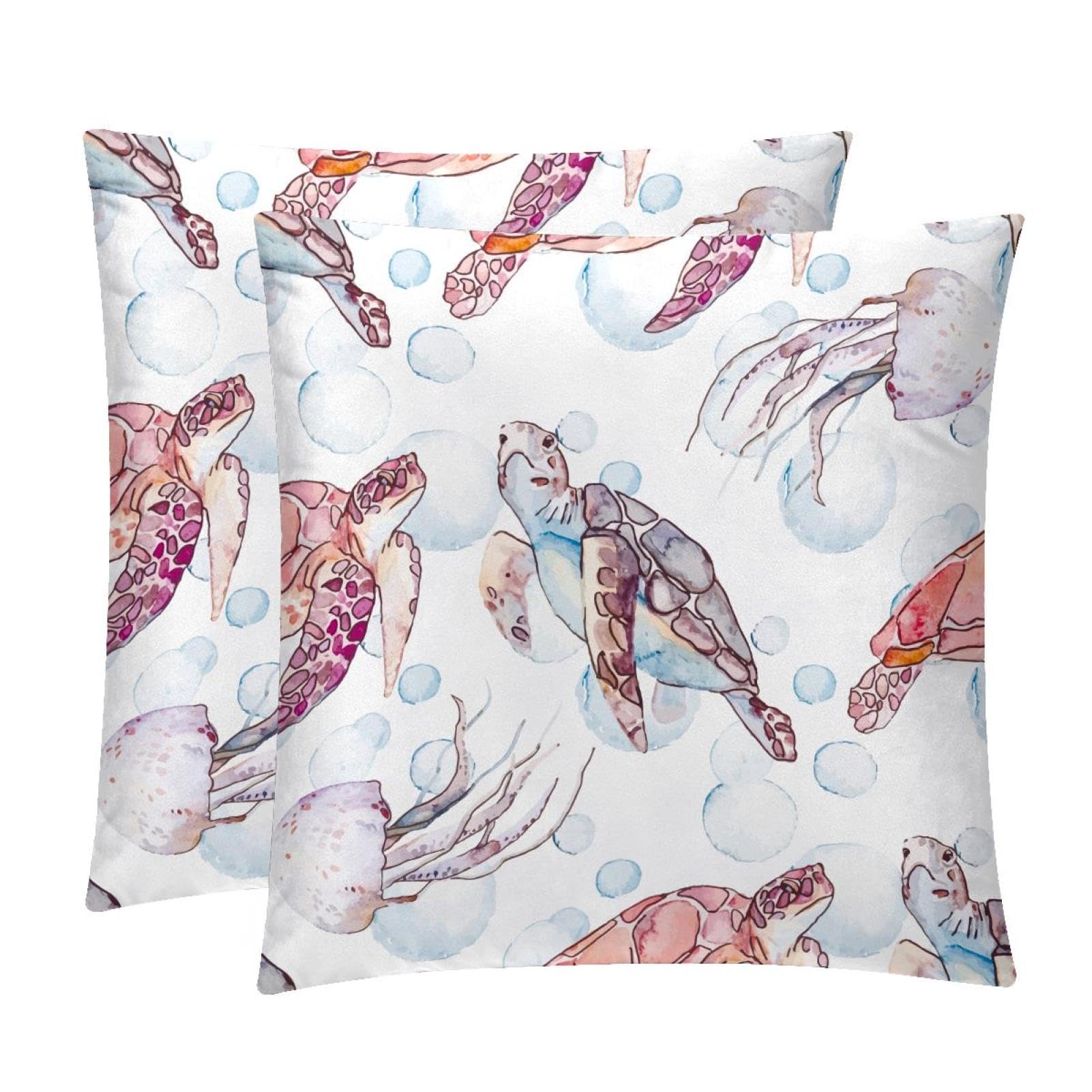 TDGKPZ Turtles Jellyfish Throw Pillow Cases 2 Pack Pillowcases Zipper Cushion Covers For Bedroom Living Room 40x40cm