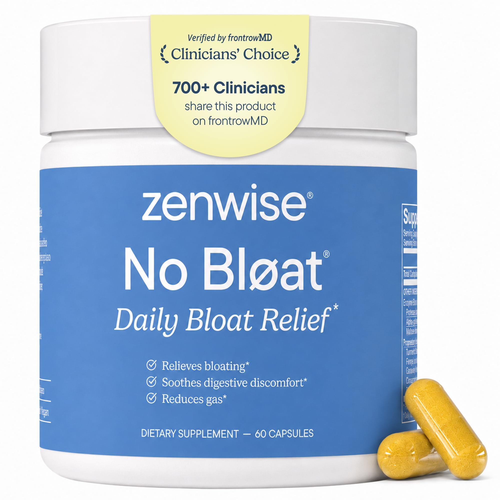 Zenwise Health No Bloat Digestive Enzymes Probiotics Bloat Relief - 60 CT 60 Count (Pack of 1)