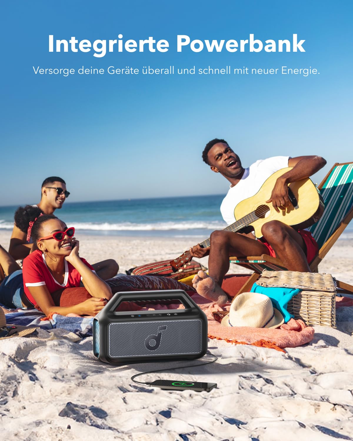 soundcore by Anker, Boom 2 Outdoor-Lautsprecher, 80W, Subwoofer, BassUp 2.0, 24h Akku, IPX7 Wasserdicht & Schwimmt, LED-Licht, USB-C, EQ, BT 5.3, Mobiler Bluetooth-Speaker, Camping, Strand, Garten