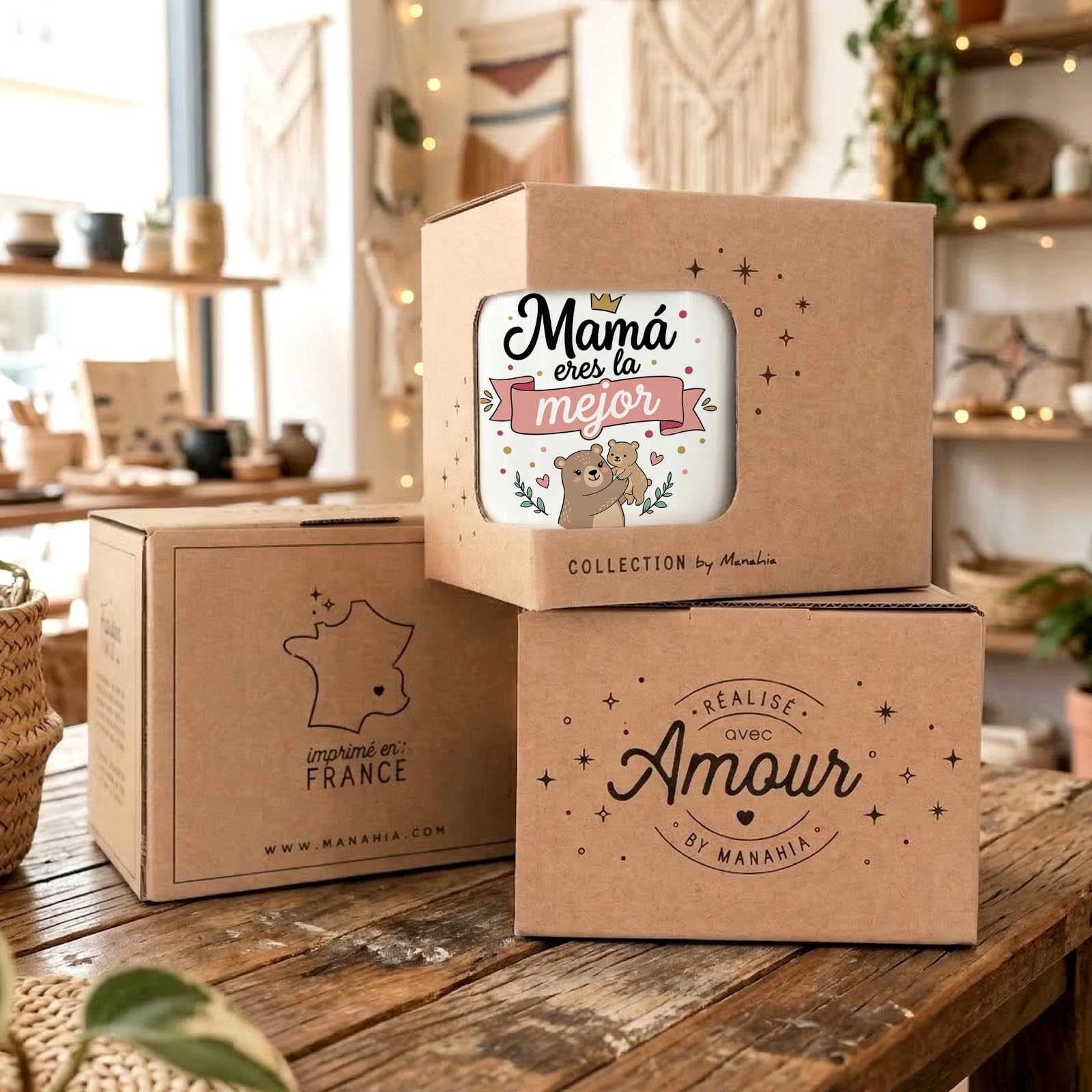 Manahia - Taza Mamá Eres la Mejor | Regalo Original Día de la Madre, Cumpleaños, Navidad | Detalle para Mujer con Diseño de Osos y Corona | Incluye Caja Kraft — view 9