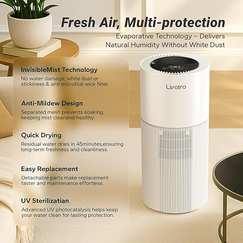 Miniatura 2 de Humidificador evaporativo inteligente para toda la casa con separación de filtro y tecnología de secado automático, niebla invisible para un mejor
