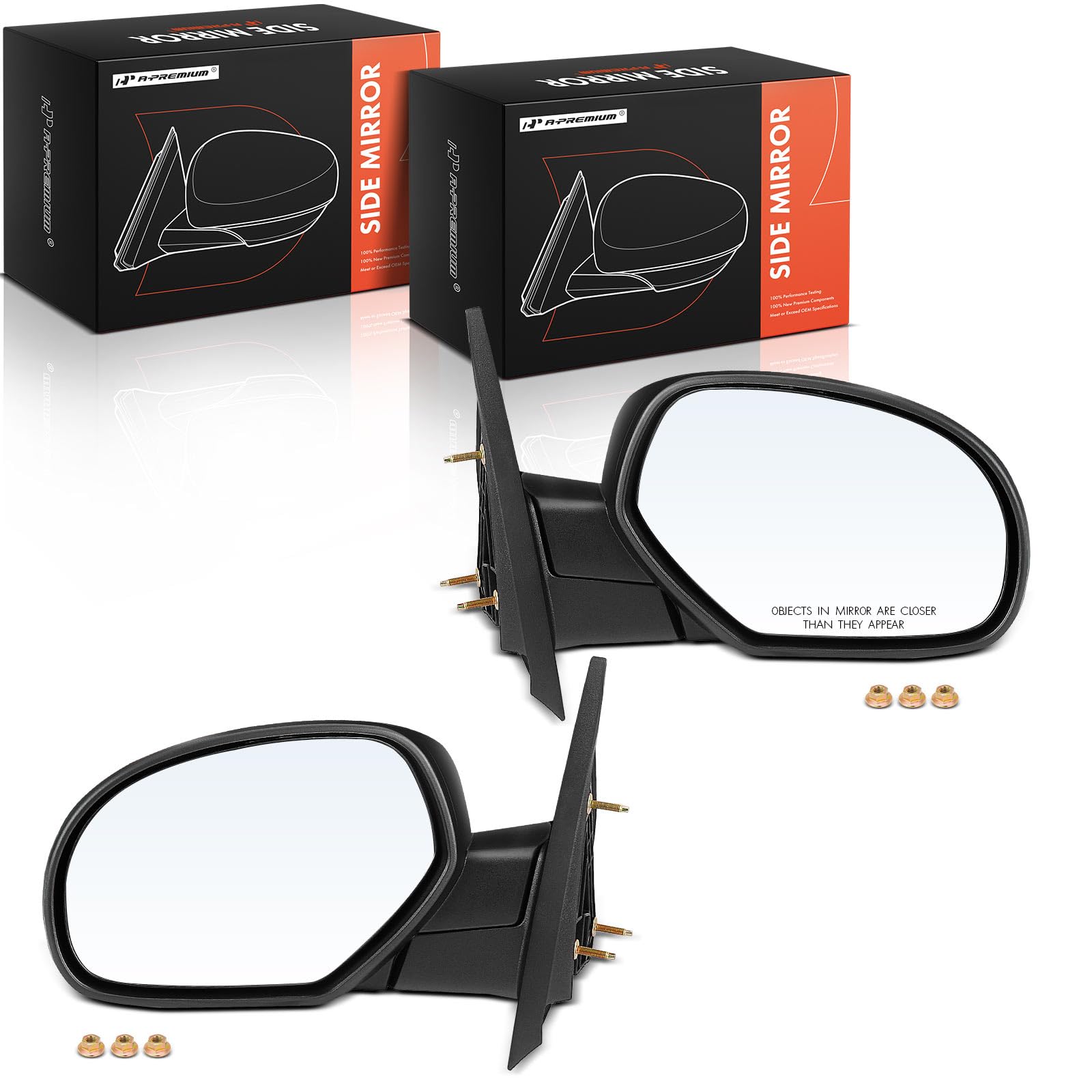 A-Premium Pair (2) Driver and Passenger Side Manual Door Mirror - Compatible with Chevy Silverado 1500 2500 3500 2007-2013 & GMC Sierra 1500 -