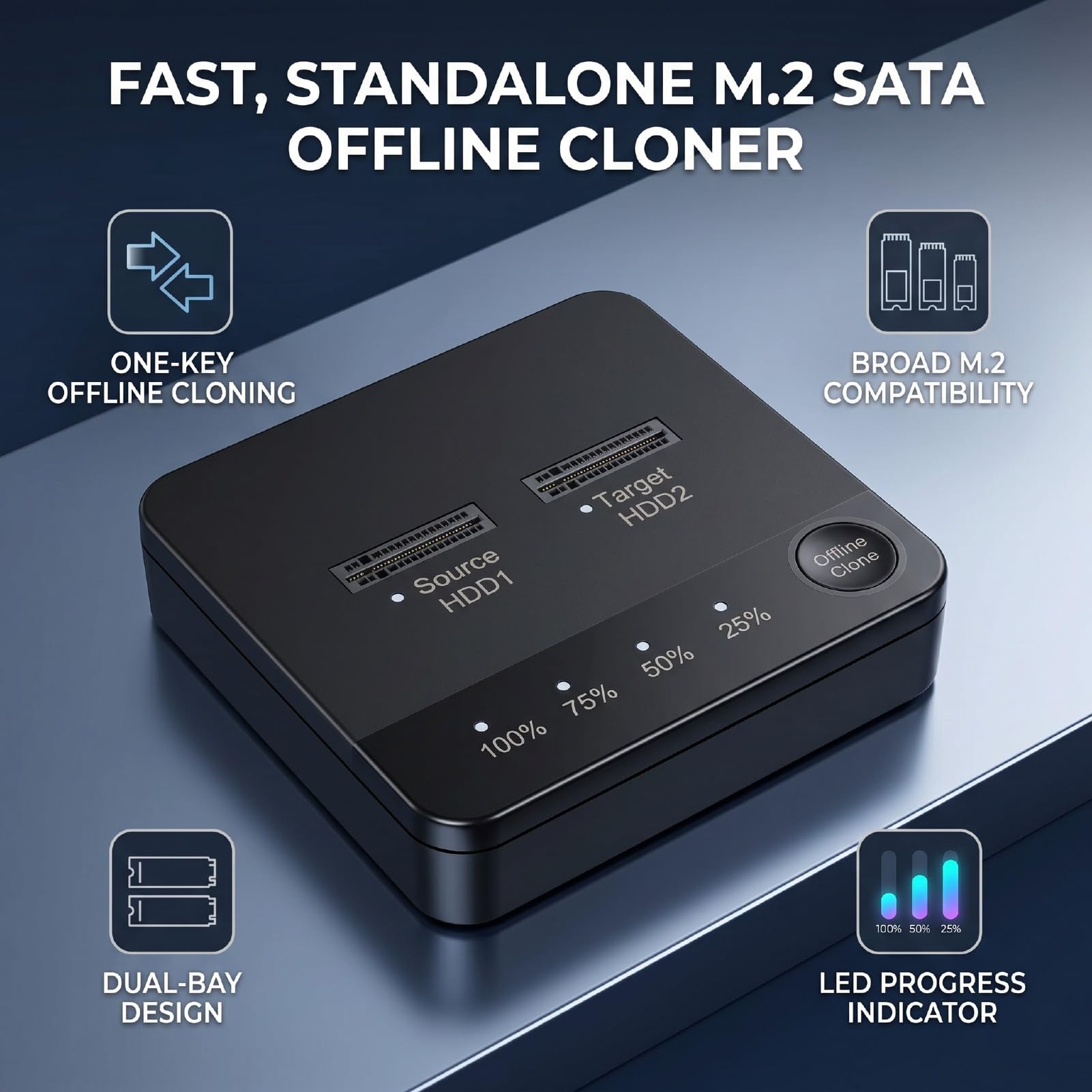 Docking Station Serial ATA M.2 Dual Bay, Custodia Duplicatore Dual Bay per Copia Offline, Supporto Chiave M.2 B Chiave B& 2230 2242 2260 2280 22110, Indicatore di Avanzamento LED,One