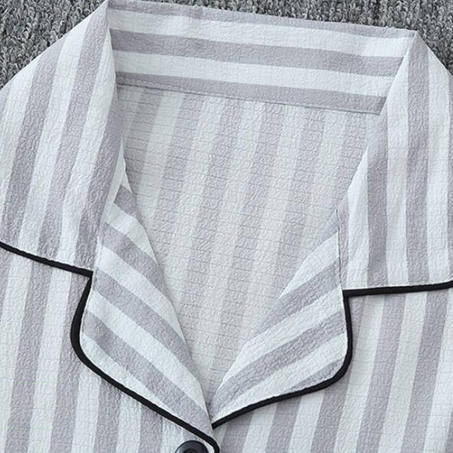 Generic Pajamas for Women Set 3PCS Button down Long Sleeve Shirt with Long Pant Pjs Sets Classic Striped Soft Comfy Sleepwear - Image 5