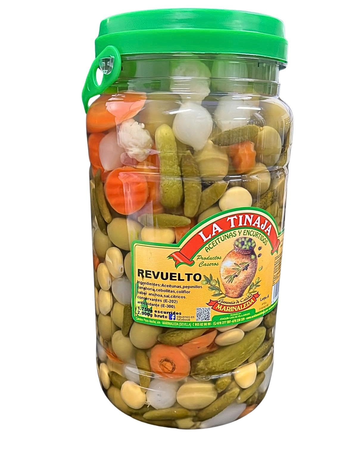 Cóctel de Aceitunas, Pepinillos, Cebollitas y Verduras - Bote 2,9kg (1,75kg Escurrido) - Mix Aperitivo Sabor Anchoa