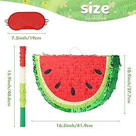WERNNSAI Watermelon Piata - Fruit Theme Summer Birthday Party Decorations Kids Fruit Pinata with Blindfold and Bat for Summer Tropical Party Supplies Fiestas Carnival Game