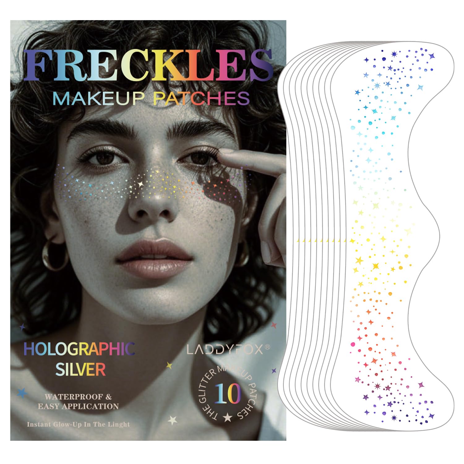 10 Pcs Holographic Multichrome Laser Glitter Freckles Face Tattoo for Party