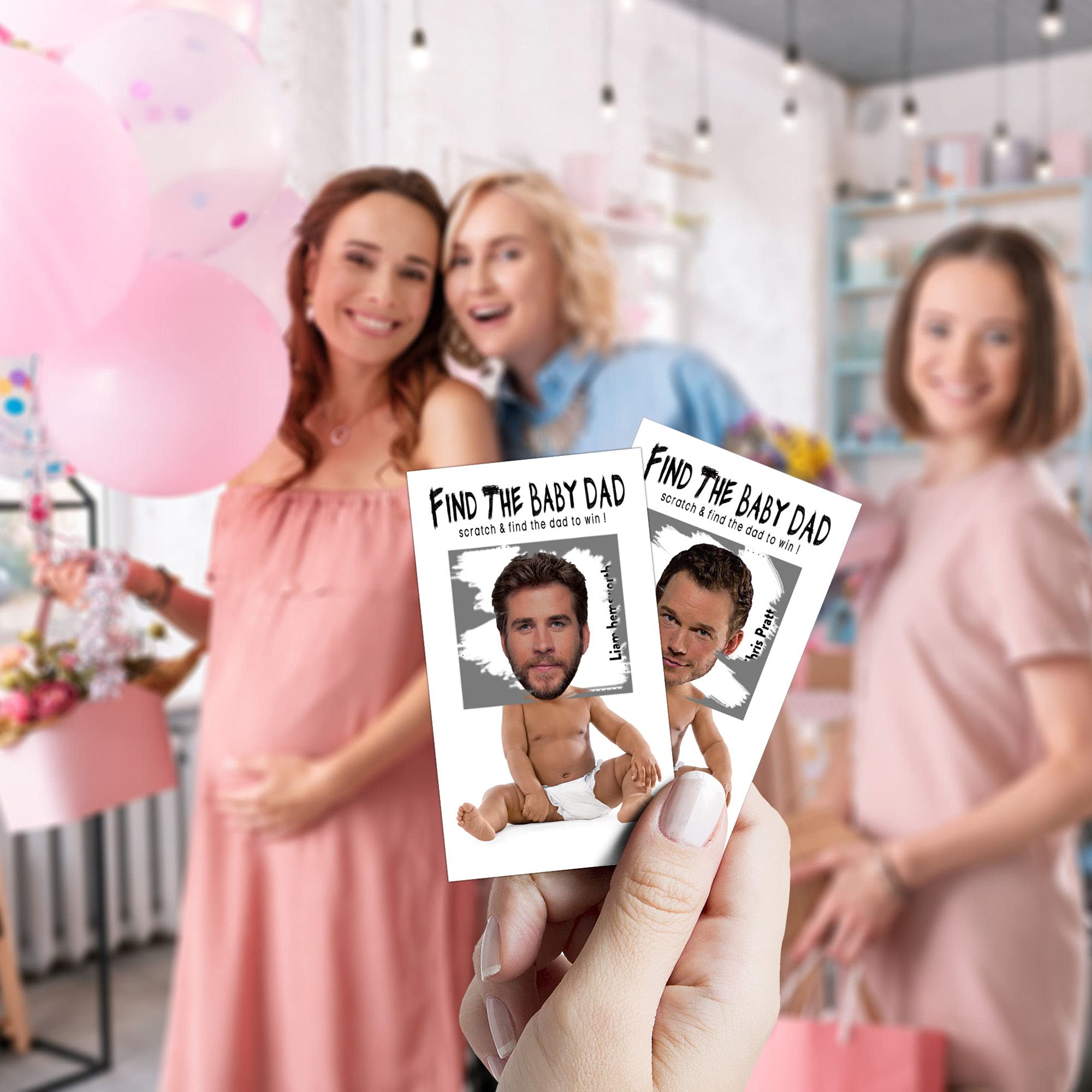 Gry na baby shower – Znajdź zdrapkę dla tatusia, artykuły do gier na baby shower – 36 kart (BA02-heiR)