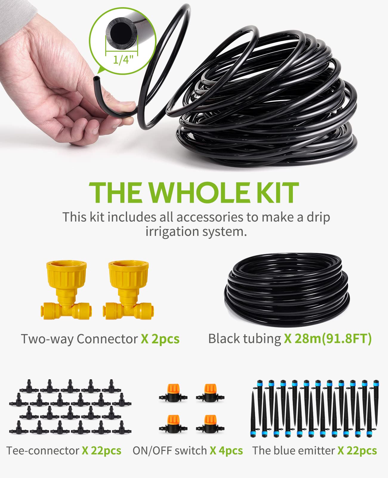 HIRALIY 91.8FT/28m Drip Irrigation Kits for Plant, Patio Watering System for Flower Beds