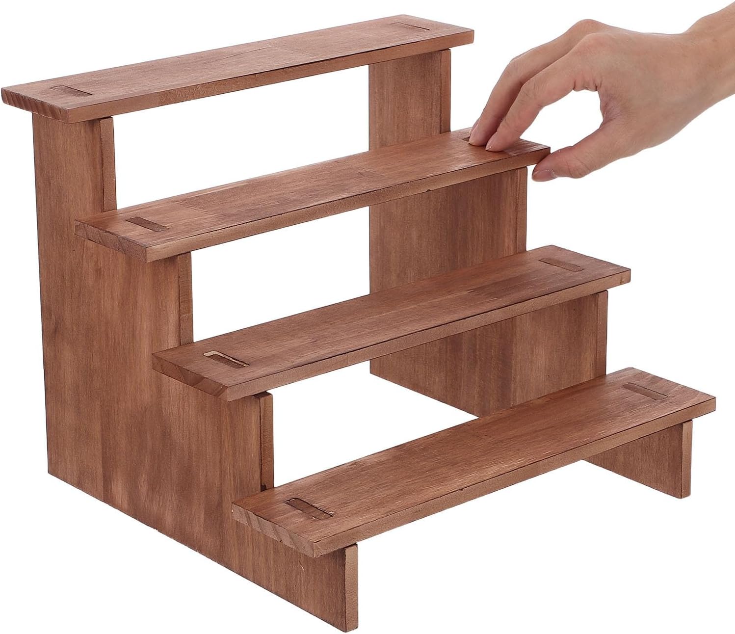 Tier Wooden Display Riser Stand for Tabletop Organization | Thick Base with Reinforced Pillars Staggered Modular Heights Minimalist Scandinavian Styling for Boutique Settings
