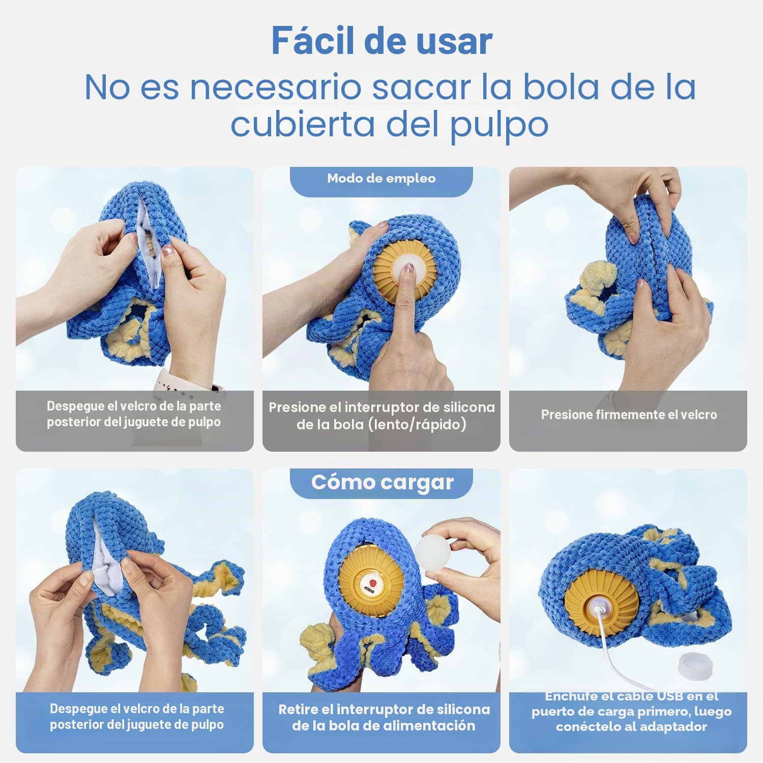 Juguetes interactivos para perros, pulpo, juguete duradero para perros de salto automático para mantenerlos ocupados, juguete chirriante para perros de tira y afloja, juguetes recargables por