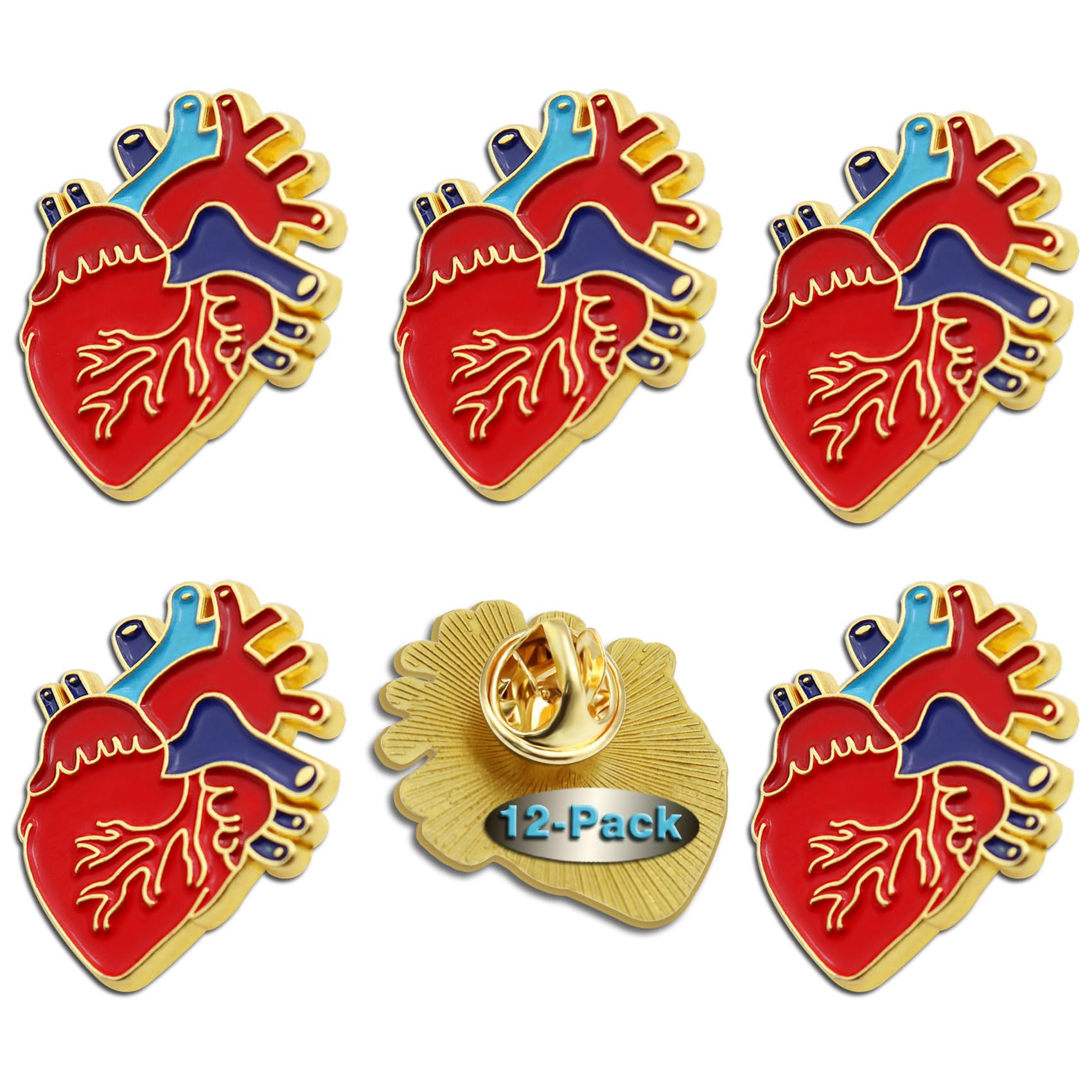 12/50/100 Pcs Red Realistic Anatomical Heart Enamel Lapel Pin Multi -Purpose