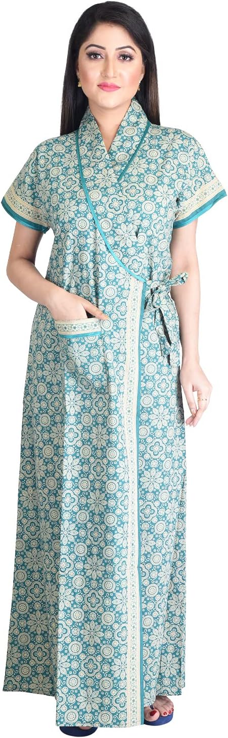 Cotton Robes,Housecoat, Nighty, Sleepwear, Night Gown for Women Ladies House Coat, Front Open Adjustable 4