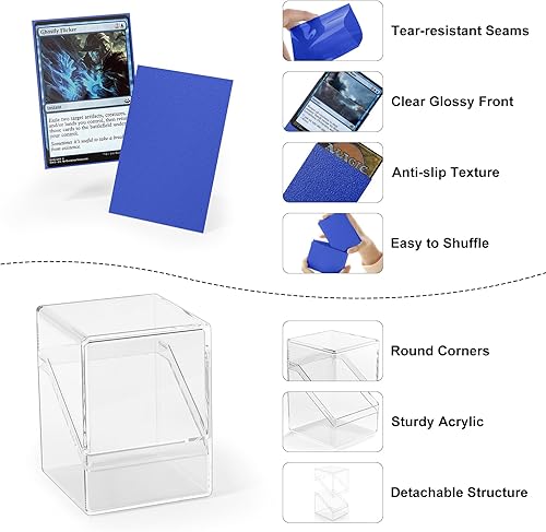 Miniatura 4 de Caja de cartas Commander transparente con 100 fundas para tarjetas, caja de almacenamiento de tamaño estándar para MTG, tarjetas de intercambio,