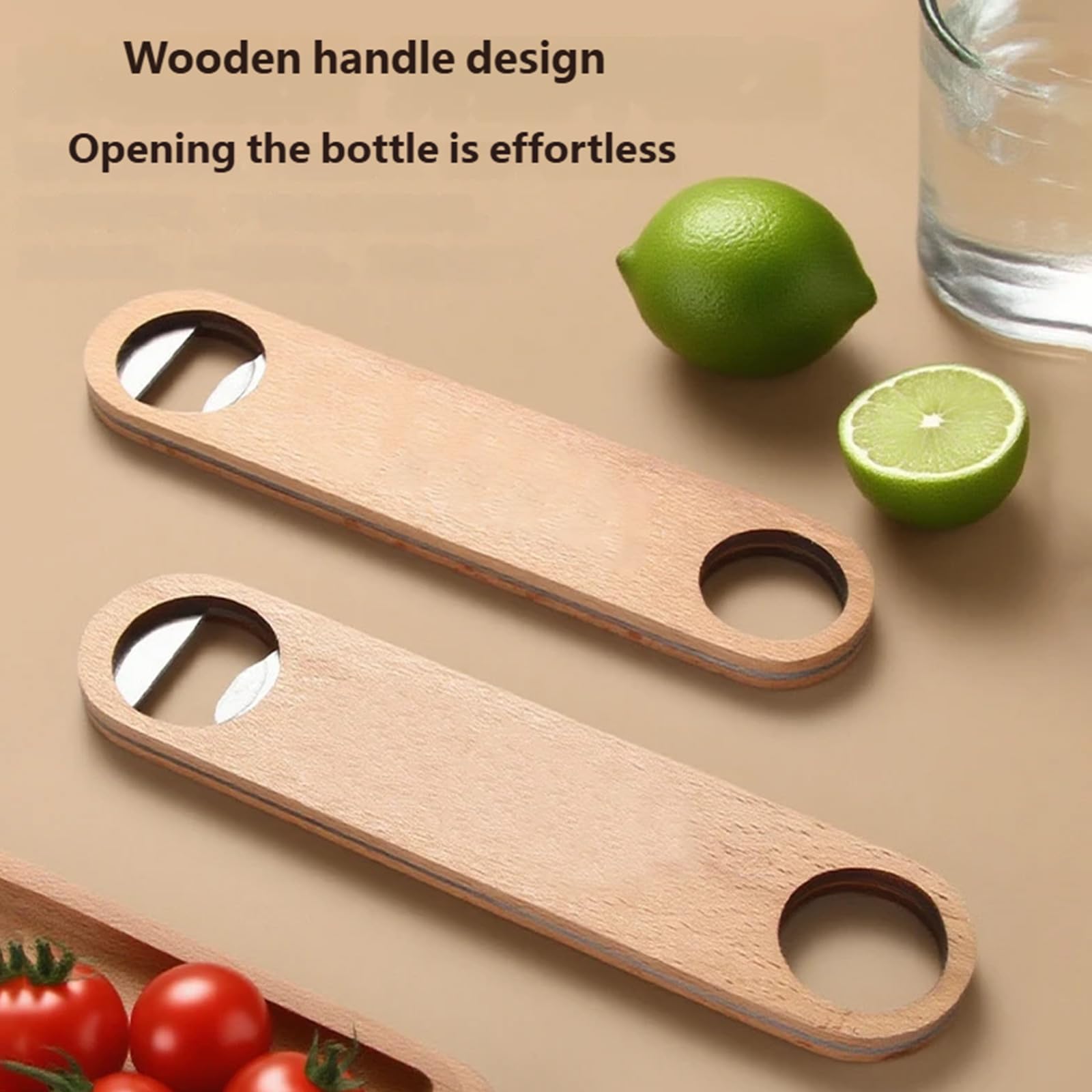 10 abridores planos de botellas de cerveza con mango de madera, accesorios de cocina