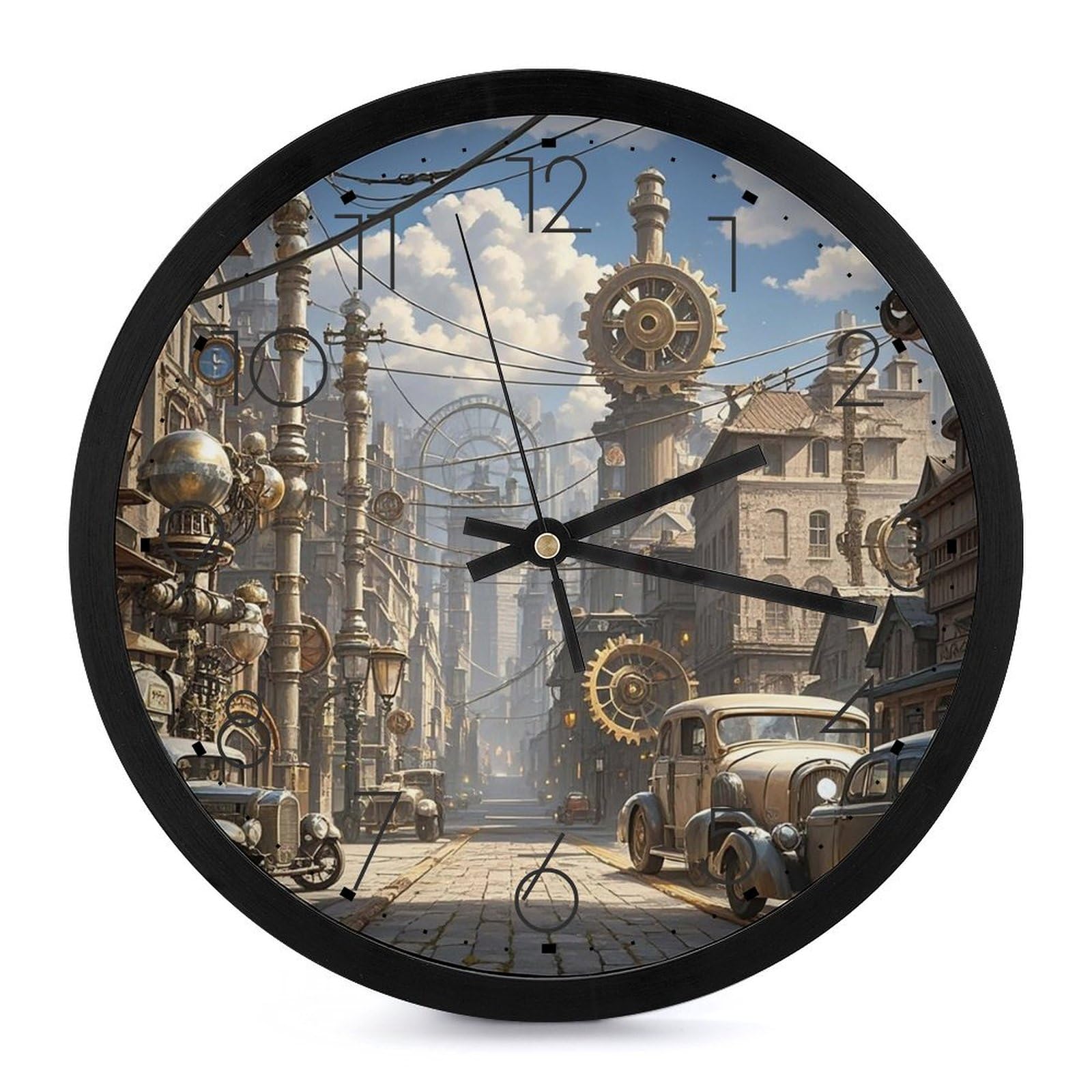 Horloge murale ronde Steampunk City en édition silencieuse pour décoration premium