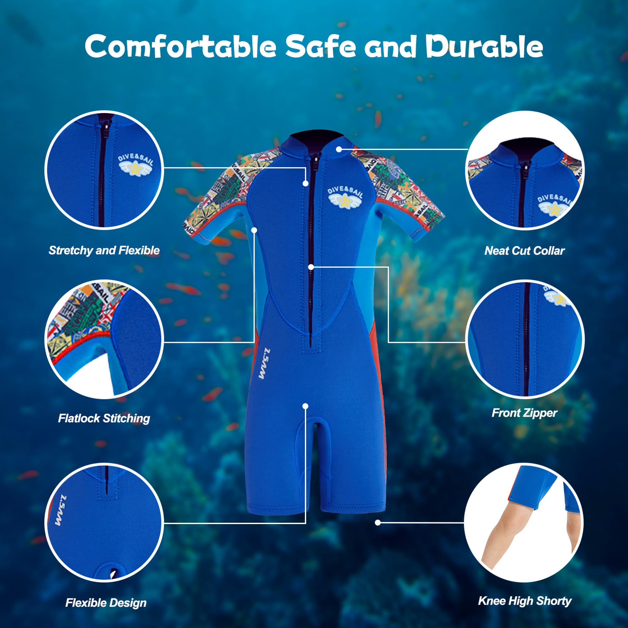 Traje de Neopreno para Niños Traje de Baño de Buceo Térmico de Neopreno Corto, 2,5mm Una Pieza Trajes de Neopreno para Deportes Acuáticos Surf Natación Buceo