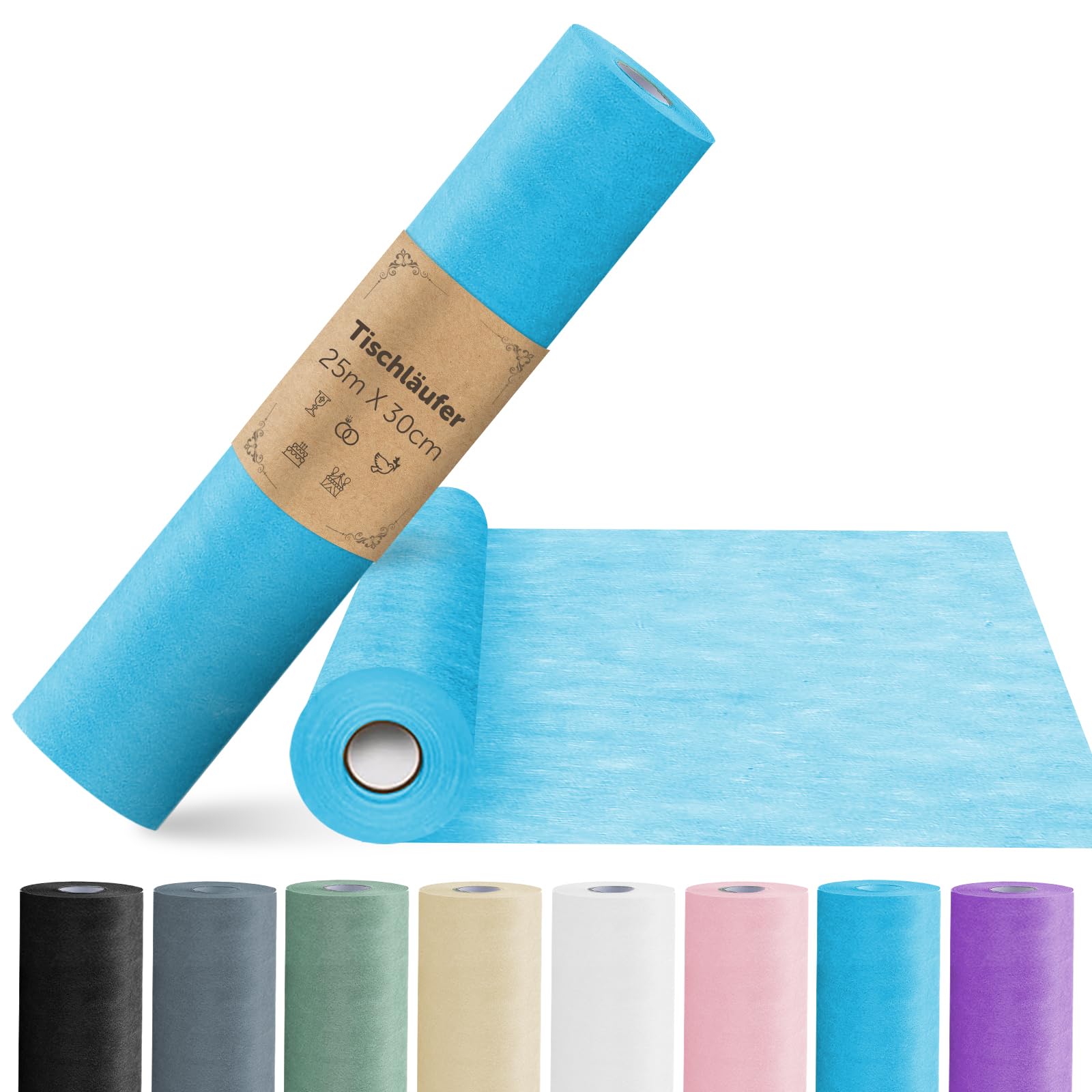 aboveBED 25m x 30cm Vlies Tischläufer, Tischläufer Aqua Blau Tischdeko Tischband für Kommunion, Hochzeiten, Einschulung, Taufe, Geburtstage, Jugendweihe und Party