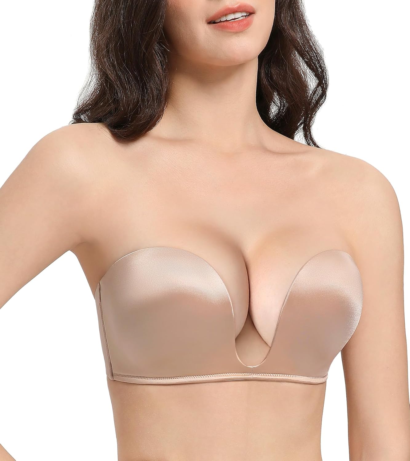 Lemorosy Women's Deep V Plunge Red Carpet Convertible Push Up Strapless Padded Bra -Low Cut Sexy U Shaped - Image 5