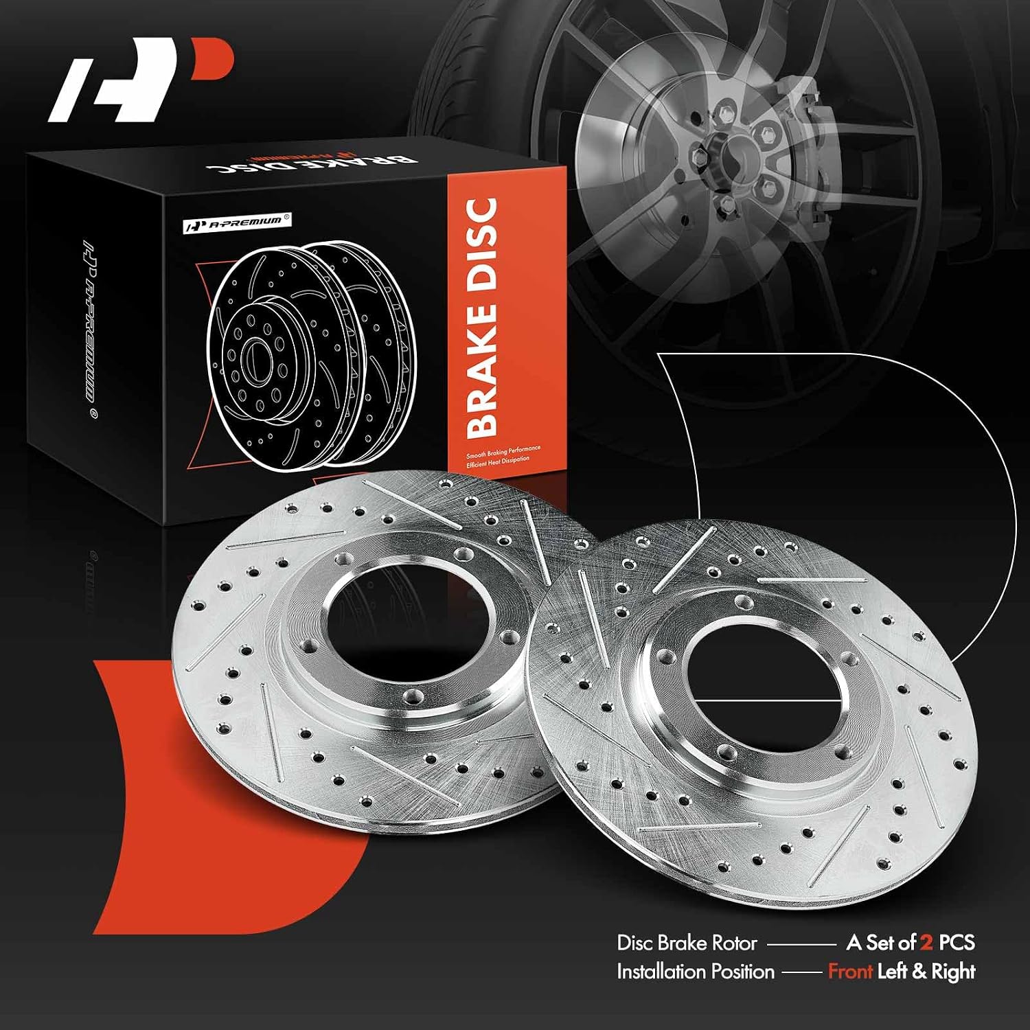 A-Premium 10.00 inch (254.00mm) Front Drilled and Slotted Disc Brake Rotors Compatible with Toyota Models - Tacoma 1995-2004, 2-PC Set