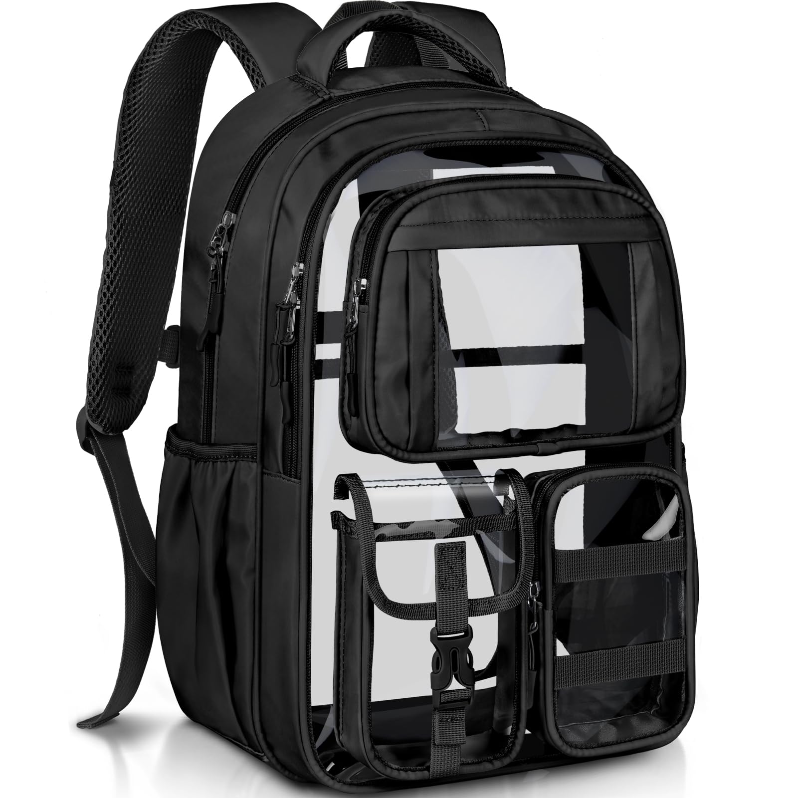 PAMANO Clear Backpack for Girls Heavy Duty PVC School Bookbag - Black | large capacity,padded strap,17 inch kids transparent bag,see through,cute,elementary,primary ,work,sport,travel,beach