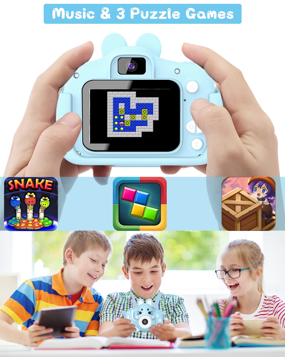 Gofunly Macchina Fotografica per Bambini, 2.0 Pollici Schermo HD da 20MP 1080P Selfie Videocamera Bambini con Scheda 32GB, Fotocamere Digitali per Bambini Regalo Natale & Compleanno da 3 a 12 Anni Blu