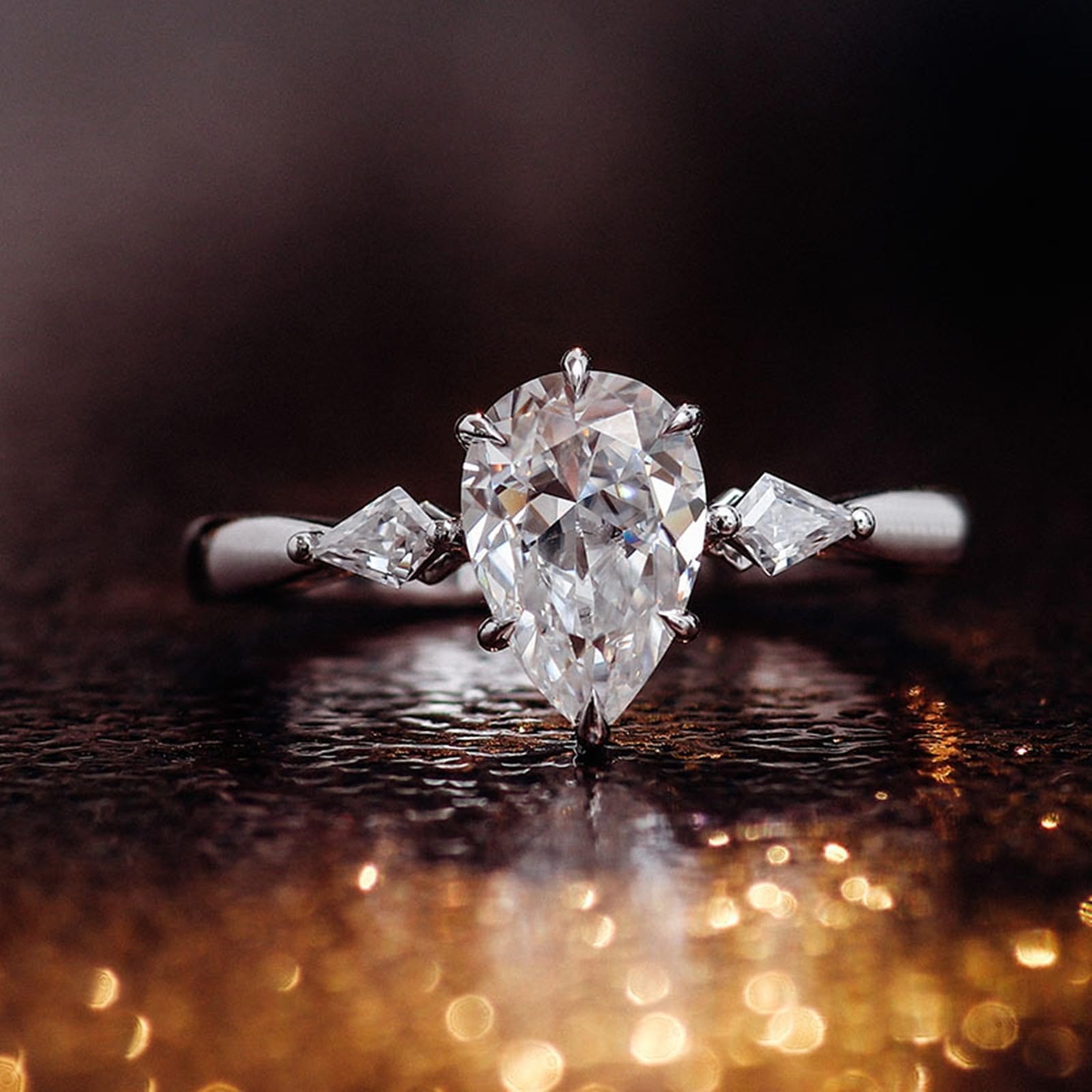 Anillo de oro para mujer de 18 quilates, anillos de boda grabados en forma de gota, anillos de compromiso, anillos de compromiso de oro blanco 750 con moissanite de 1,5 ct D Color VVS1 para