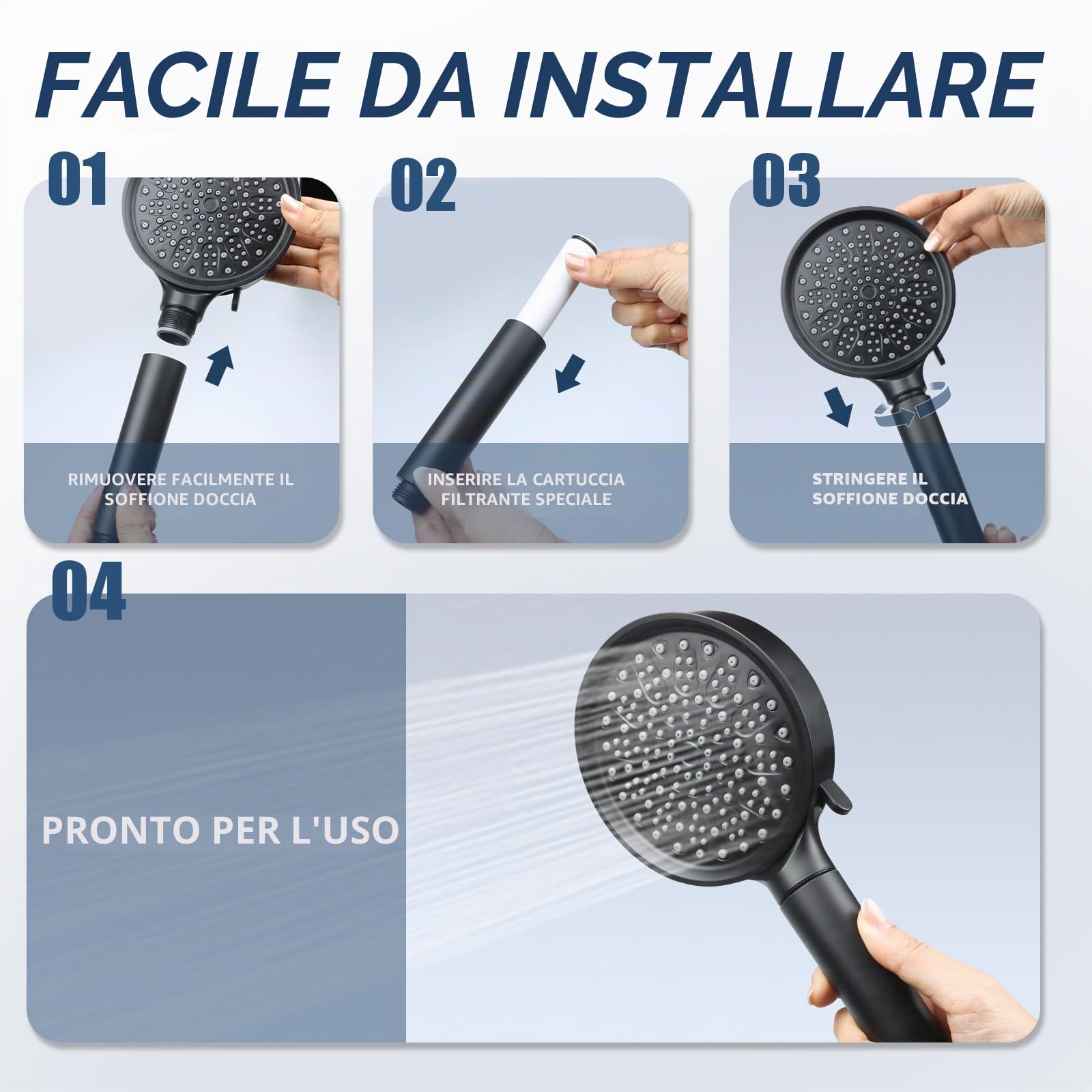 Filtri di ricambio compatibili con soffione doccia Cobbe: eliminano il cloro e le impurità per una pelle e capelli in migliore salute (Set di 4)
