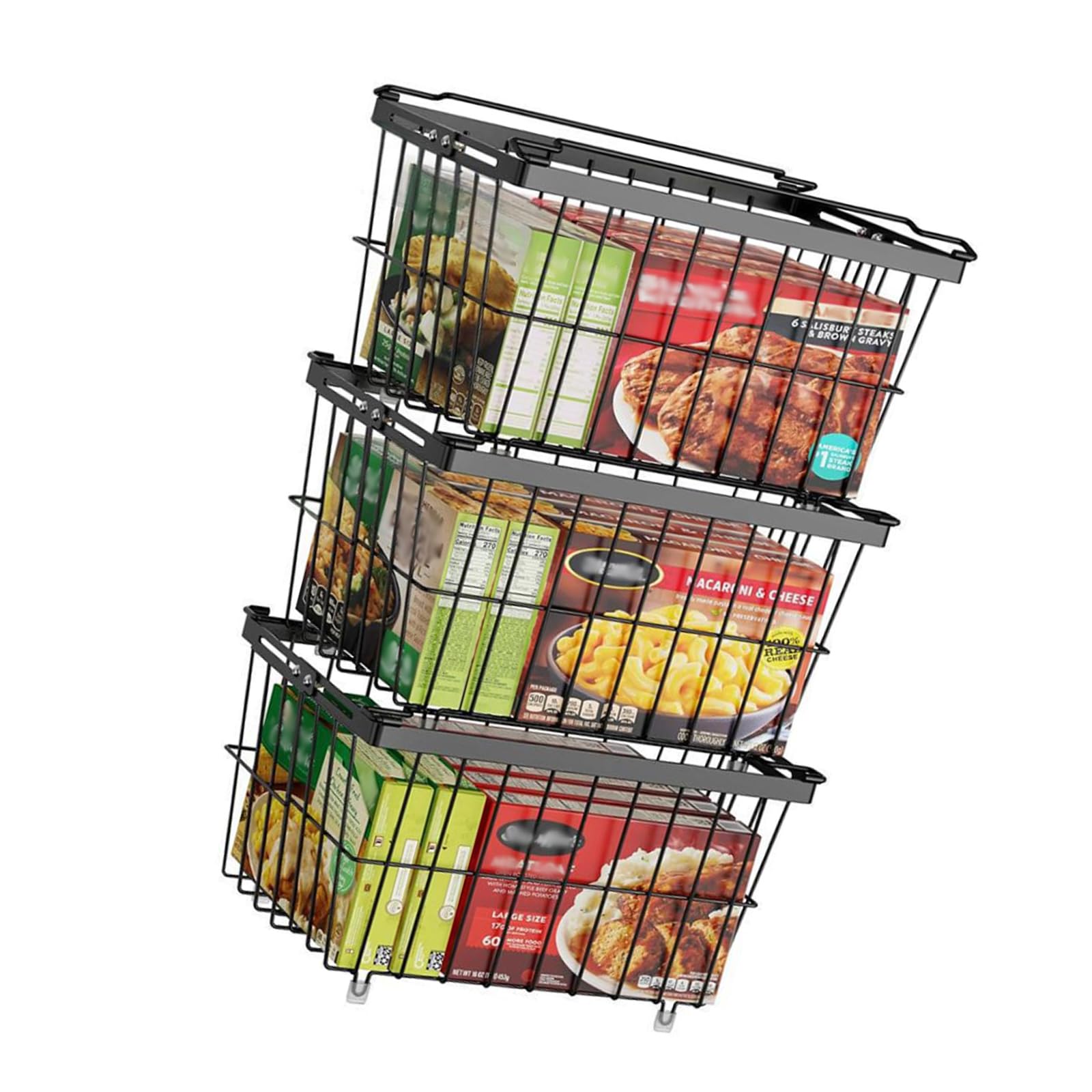Hsioluted Freezer Basket Stackable Metal Wire Container for Snacks, Refrigerator with Clear Dividers Modifiable Refrigerator Storage Basket Modifiable Size Multiple Purpose Food