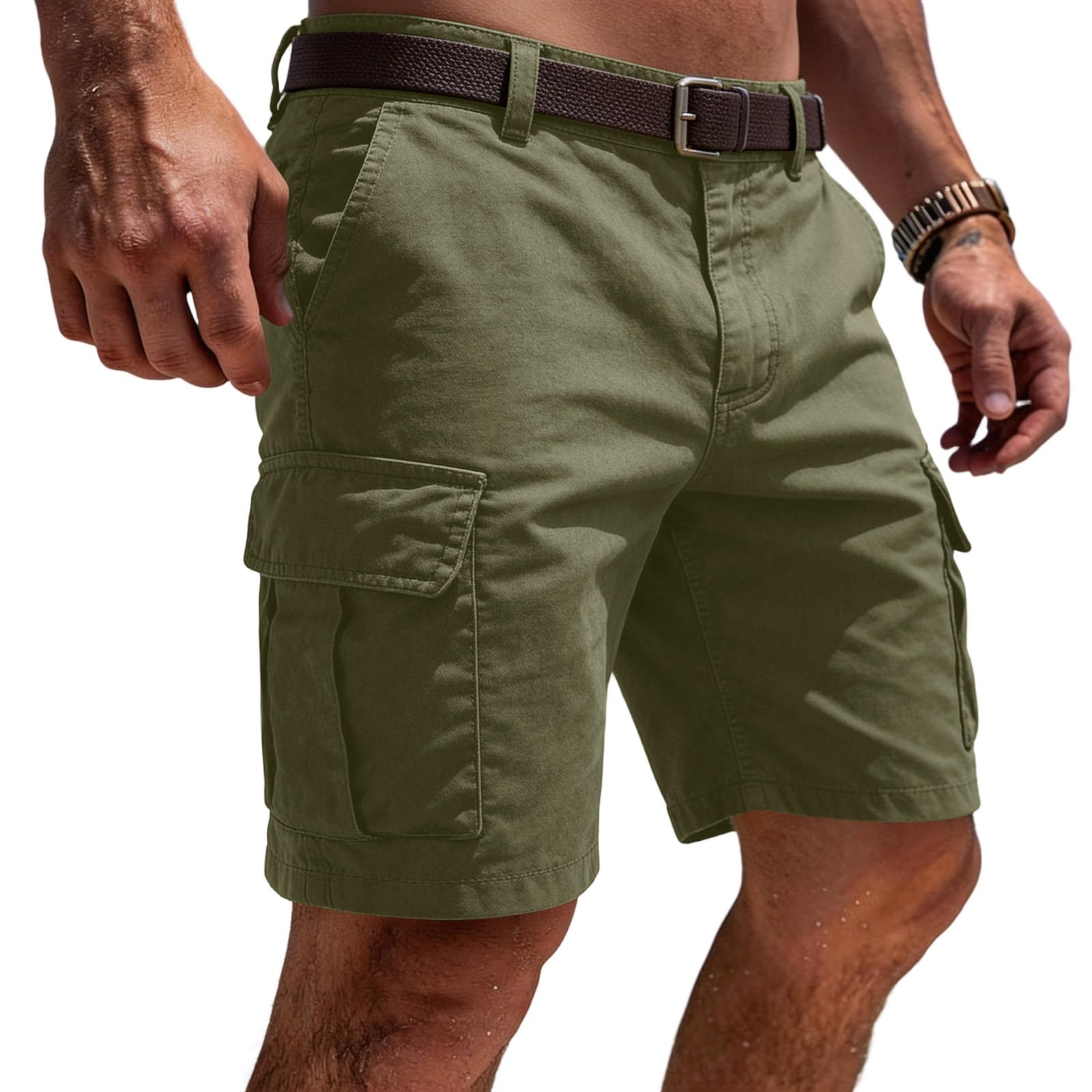 Générique Short Cargo Homme avec Poches Latérales Bermuda de Travail Coupe Droite Style Militaire Décontracté Pantalon Court Tactique Multi-Poches Robuste pour Randonnée Camping Voyage et Activités