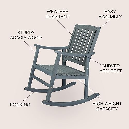 Miniatura 5 de JONATHAN Y RCK102B Penny Classic - Mecedora de madera de acacia para patio al aire libre, 300 libras, para jardín, césped, patio trasero, piscina,