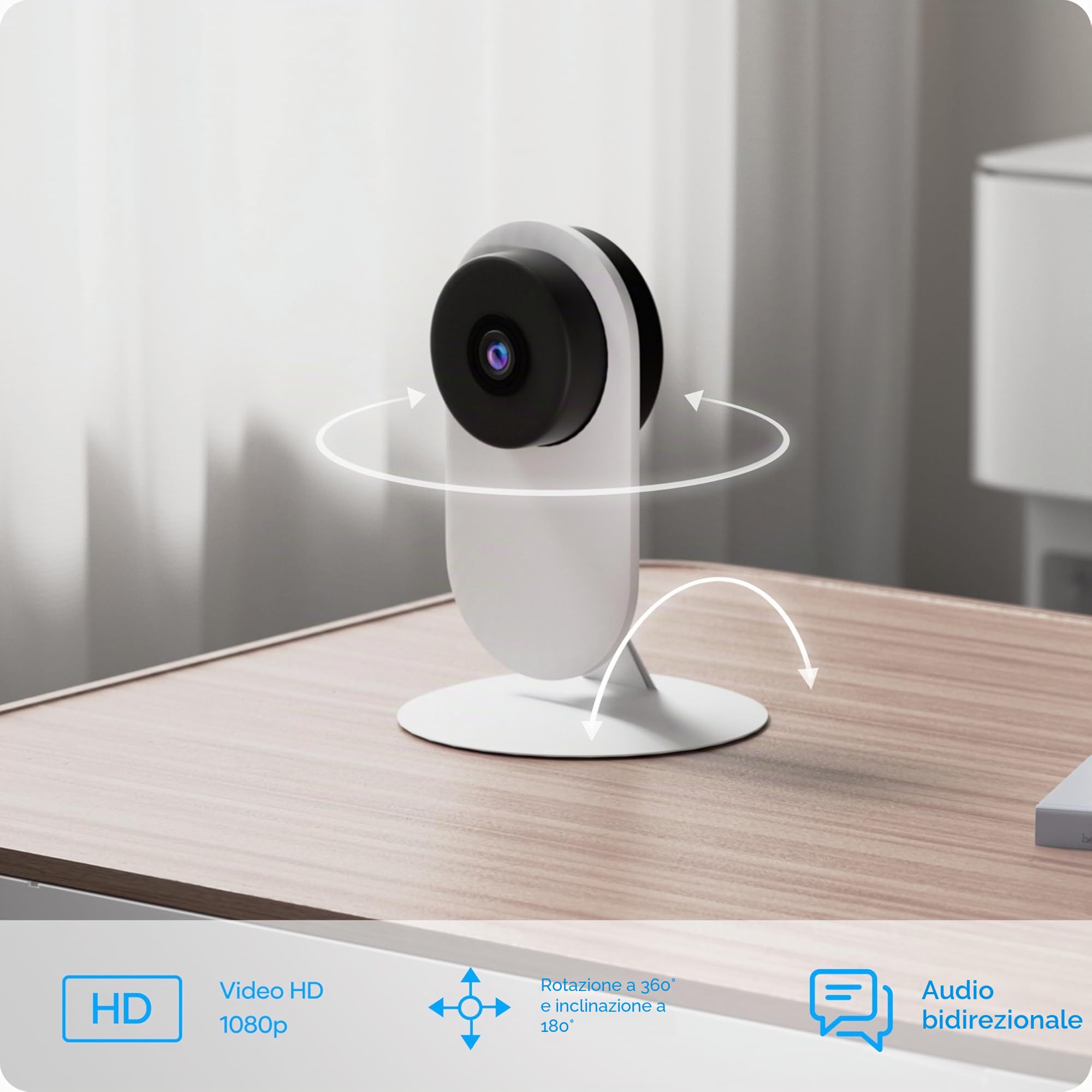AGSHOME Videocamera di sicurezza intelligente per interni WiFi, video HD1080p, rilevazione di movimento, audio bidirezionale,plug-in,può funzionare allarme casa