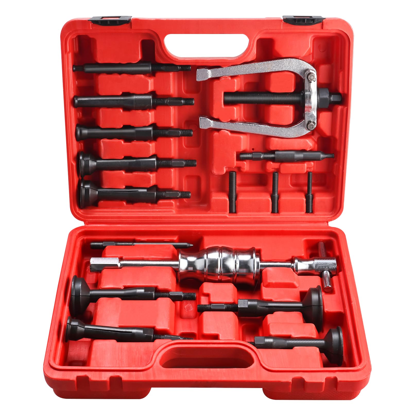 BOOMSTART 16pc Extracteur de Roulement Interieur, 5-58mm Arrache Roulement Interieur, Extracteur de Roulement à Inertie, Arrache Roulement Interne avec Marteau pour Moto Voiture Velo (Rouge)
