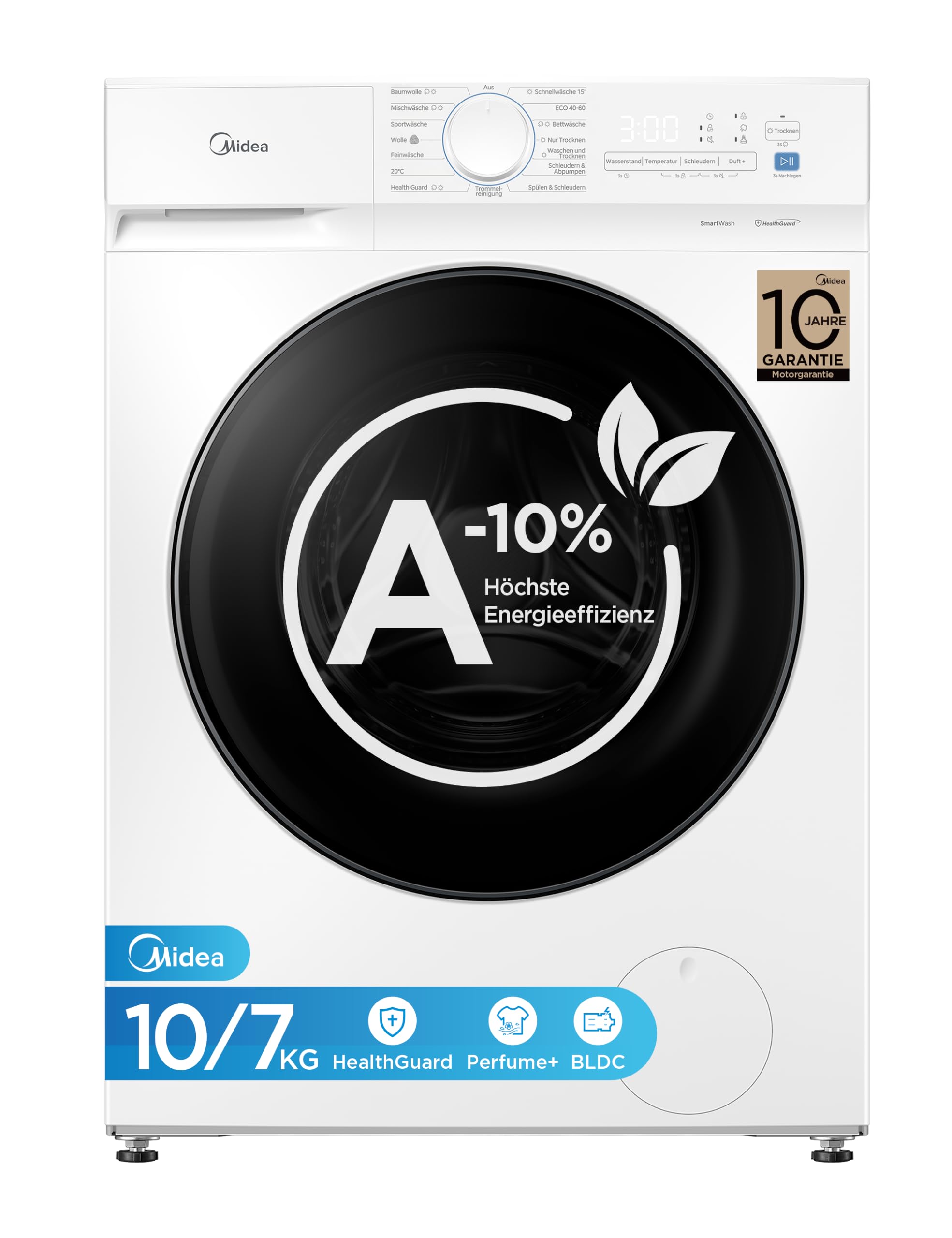 Midea Waschtrockner 10/7 kg EEK A-10% 15 Min Schnellwäsche MFV3ED100BA10 – Amazon Angebot