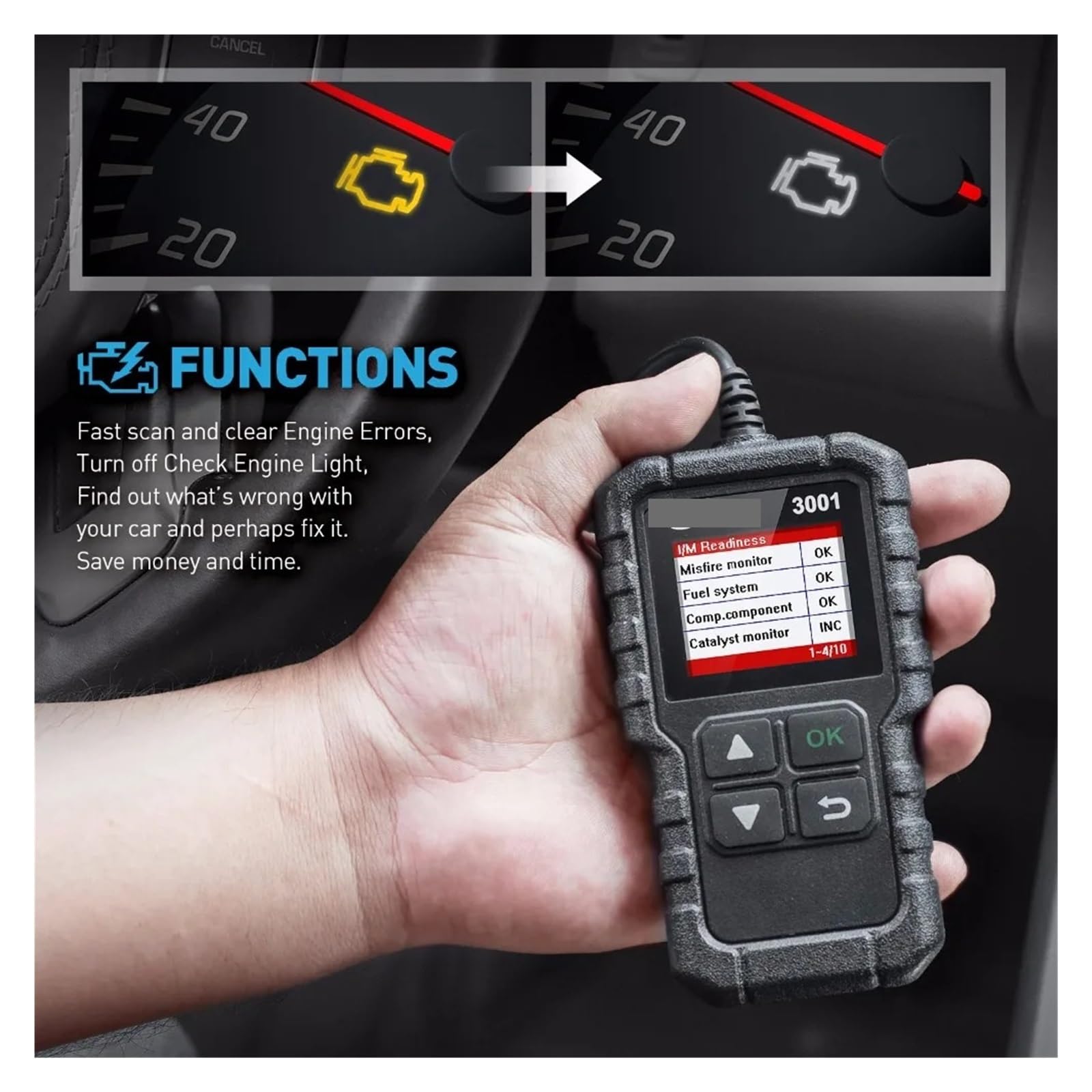 Escáner OBD2 for diagnóstico de averías del Motor, Lector de códigos OBDII for automóviles