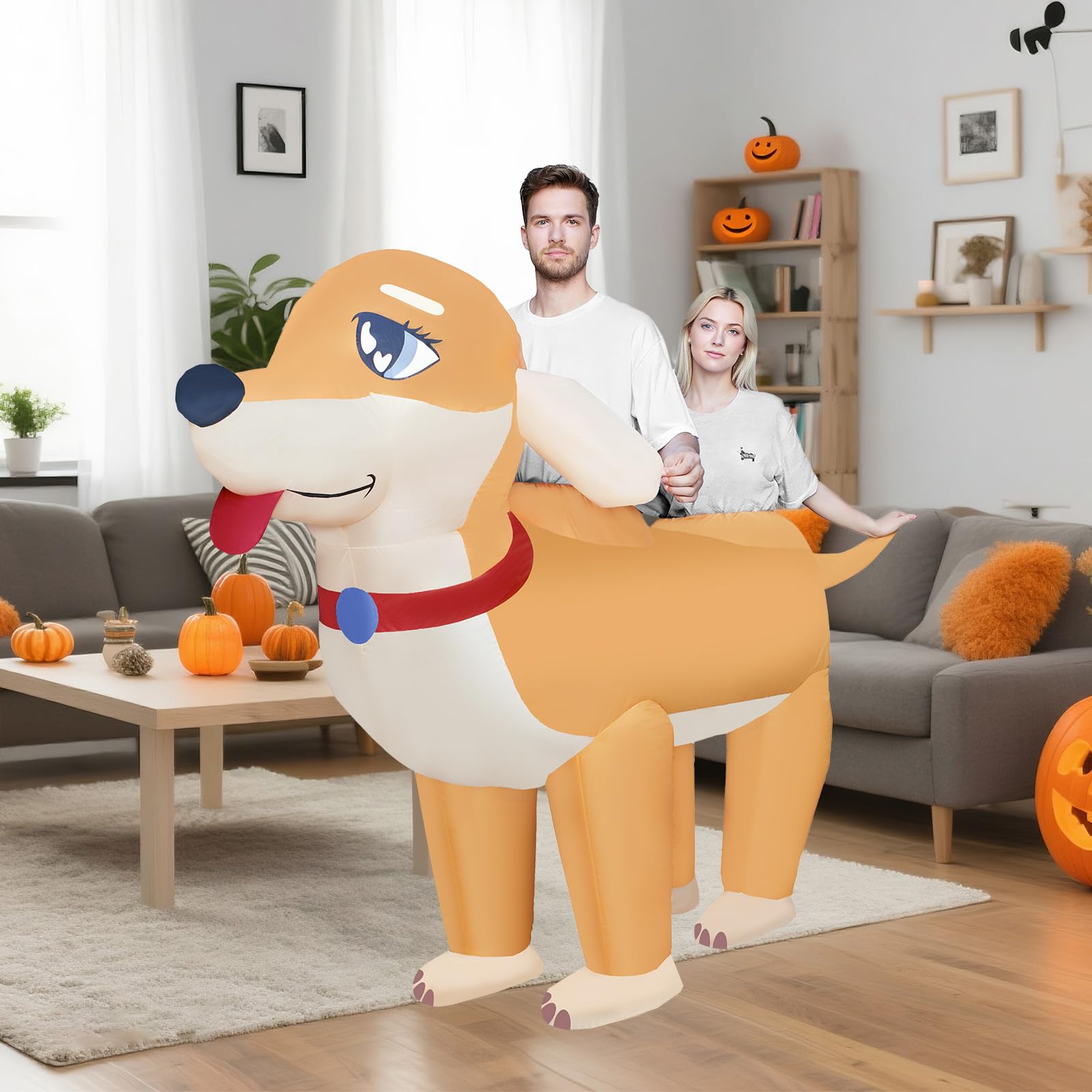 Candyhouse Costume gonfiabile per cani bassotto per adulti – Costume da coppia gonfiabile da 2,55 m, costume divertente per adulti, costume da cosplay di carnevale