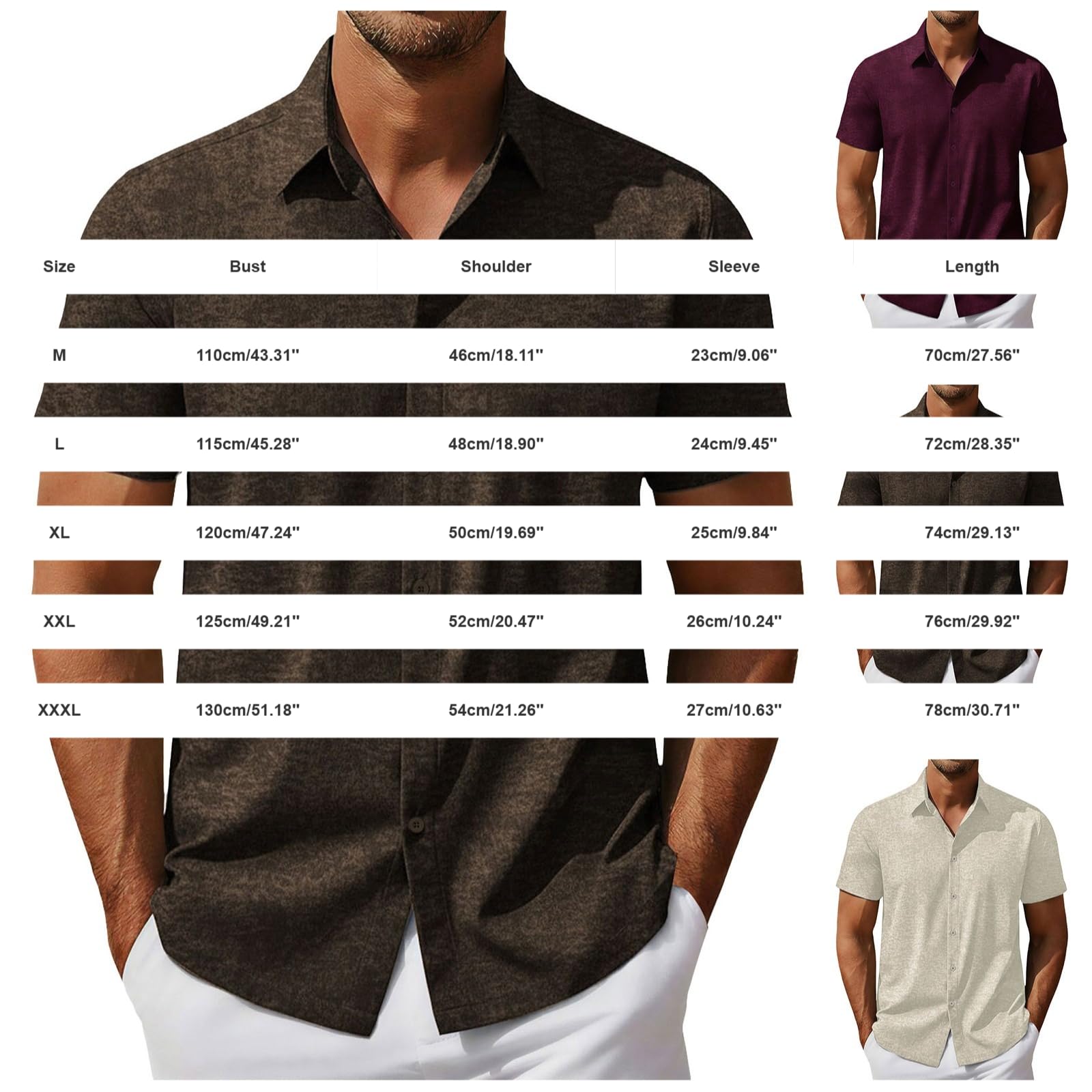 Camicia da uomo a maniche corte in tinta unita con colletto cubano - Casual Turn-Down collare button down top per street style