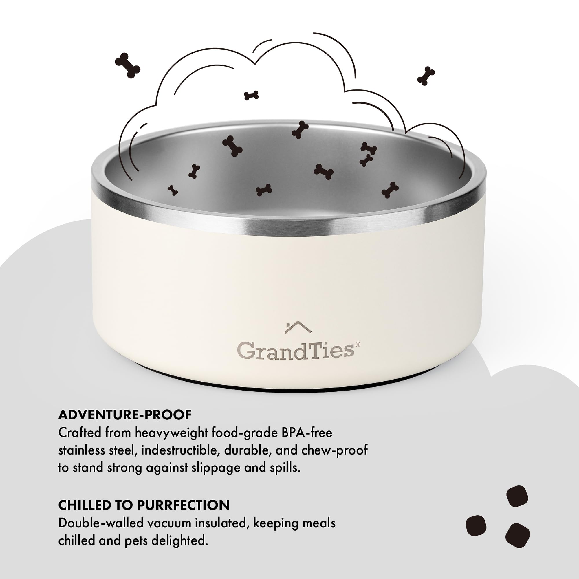 GrandTies Stainless Steel Dog Bowl, Ivory White, 64 Ounce - Image 2