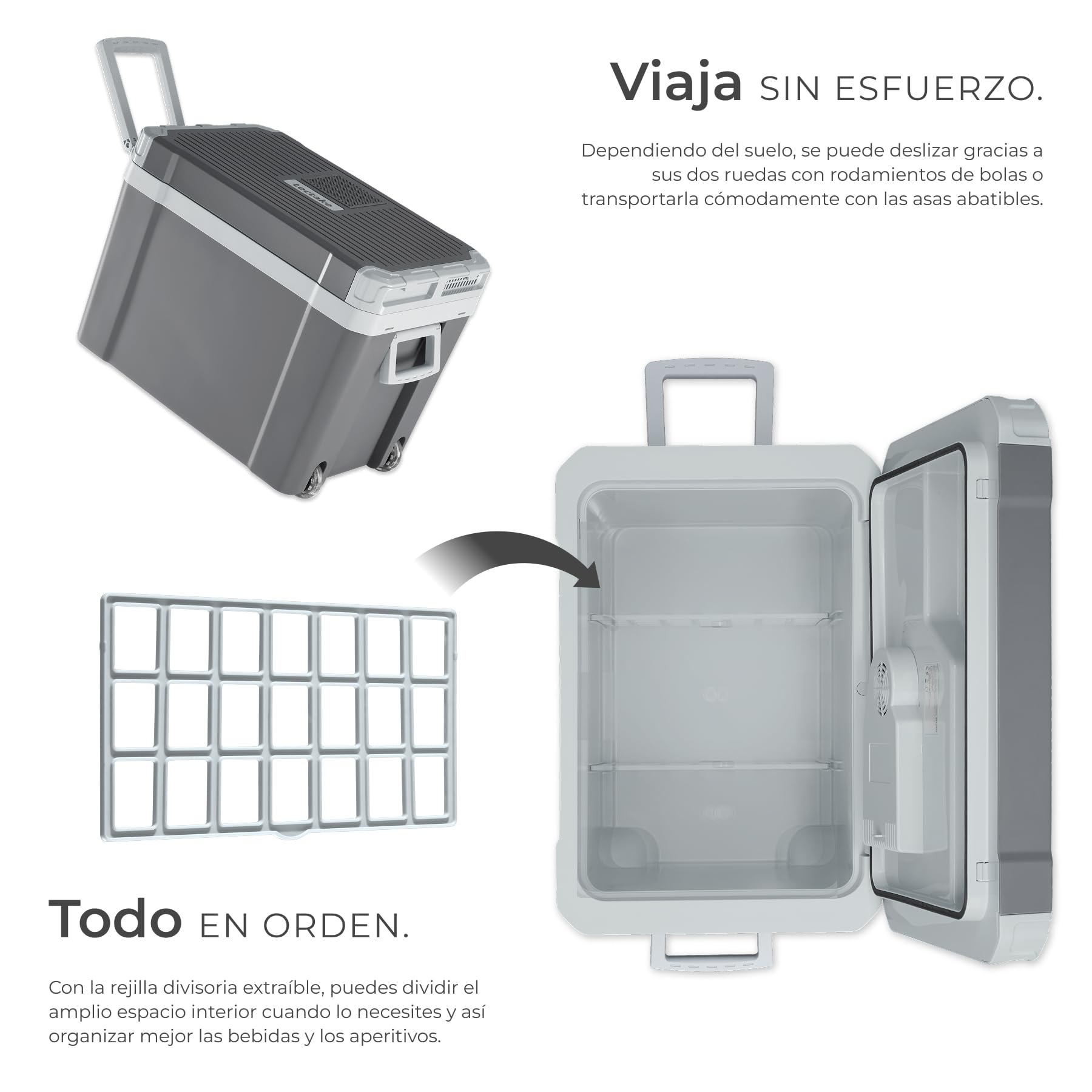 tectake® Nevera Portatil Electrica de 35L con Función de Calentamiento y Refrigeración, Modo ECO, Nevera Pequeña, 230 V y 12 V para Accesorios Coche, Camping, Accesorios Camper - 35 x 52,5 x 40 cm