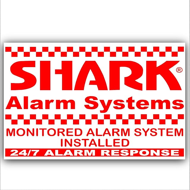 6 x Shark Property Protected Stickers-Red On White-Monitored Alarm System for-24hr Security Response Warning Signs for House,Home,Flat,Business,Unit,Property-External Application Self Adhesive Vinyl