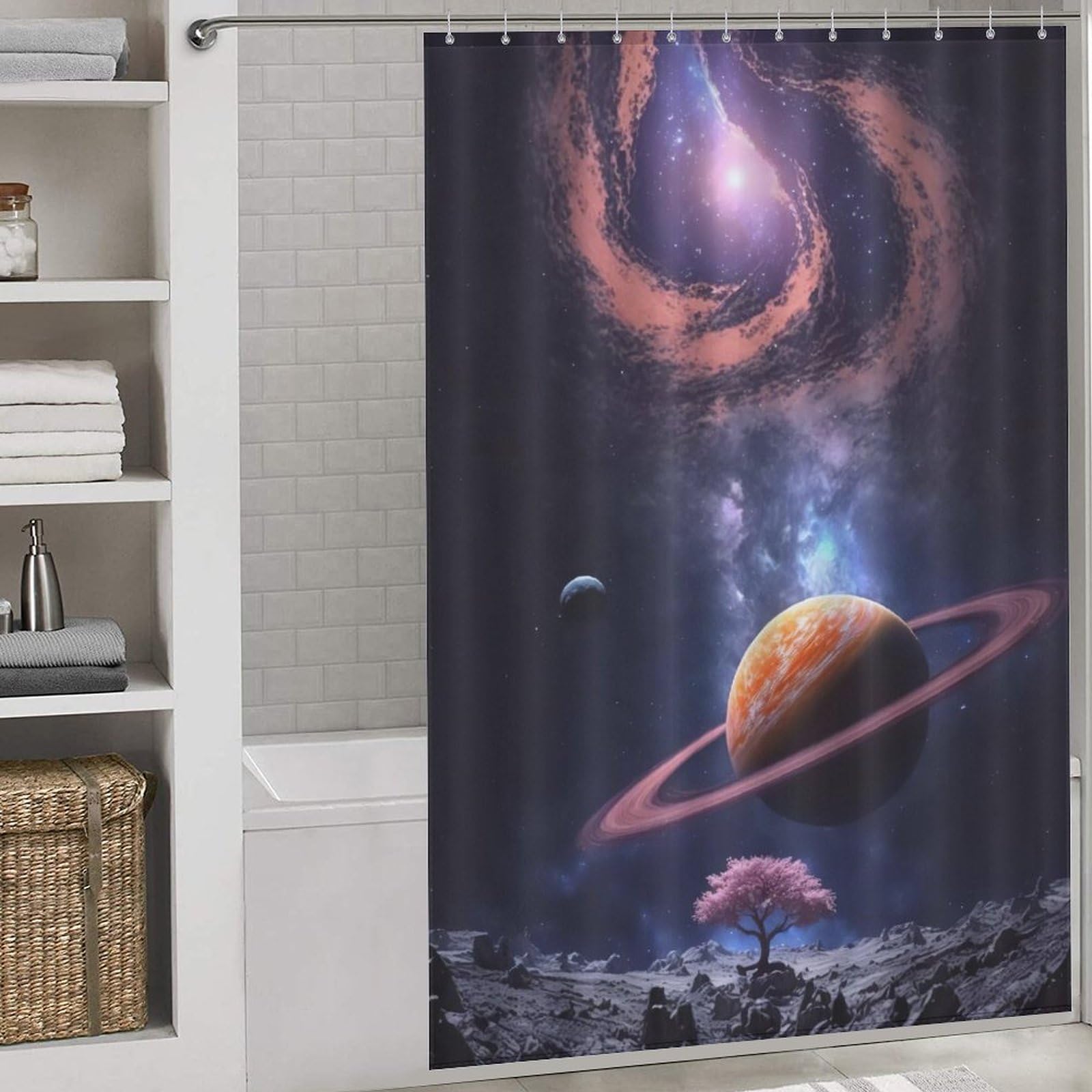 Rideau de douche planète ciel étoilé en polyester 152x183cm