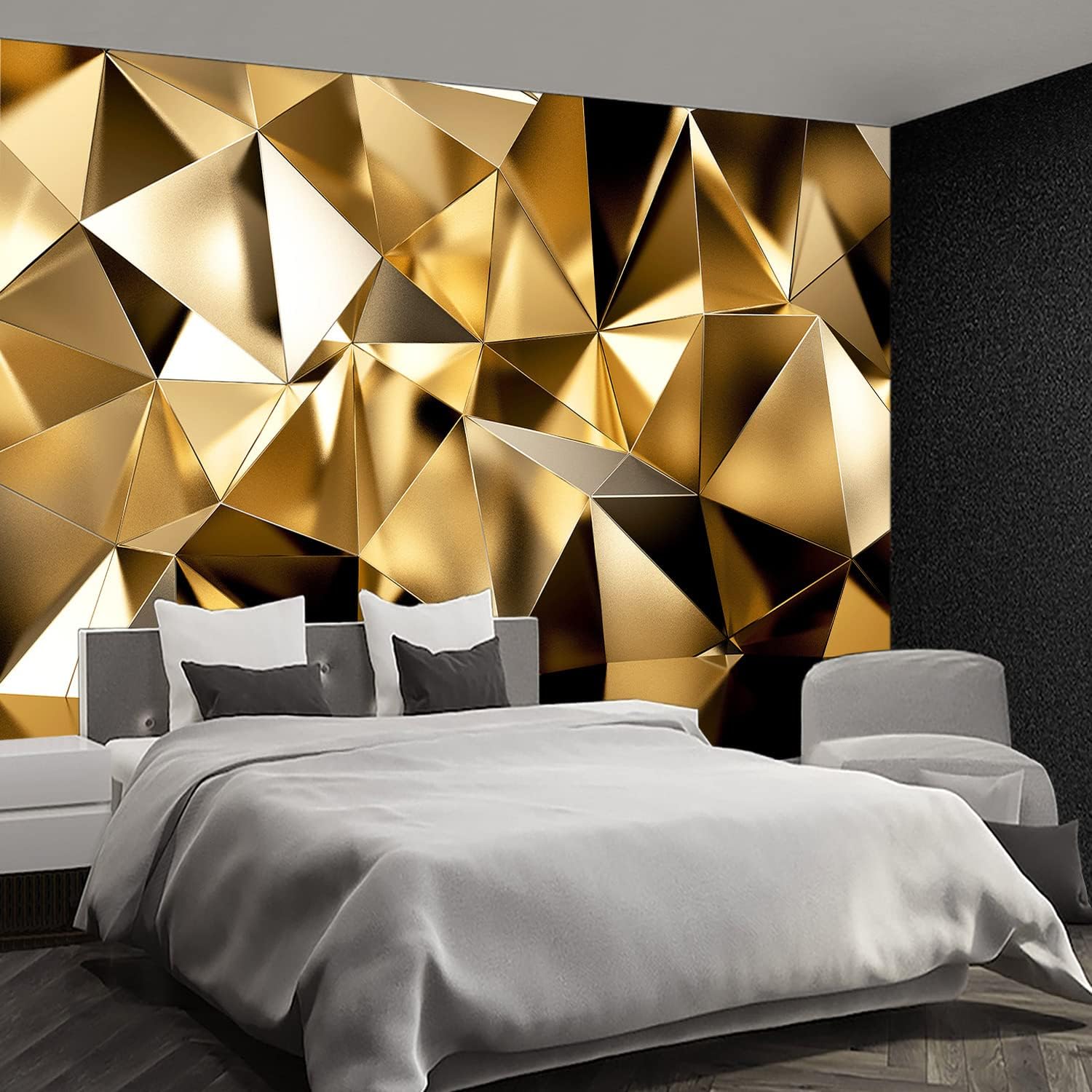 Gold Geometry 3D Space Wallpaper Bedroom Extra Large wall murals Living Room couches Mural - 151"x105"（It's not Peel and Stick）