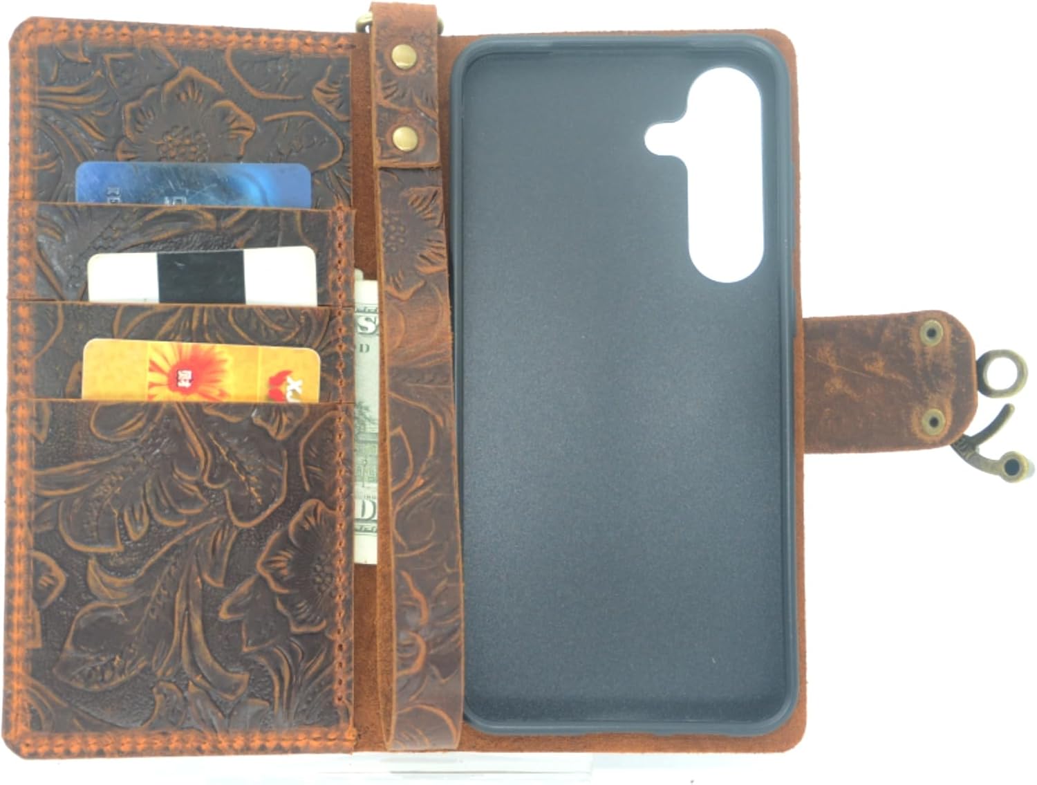 JJNUSA Case Compatible with Samsung Galaxy S25 Plus, Handmade Genuine Distressed Leather Wallet for Galaxy S25 Plus 5G Flip Cover Case Brown